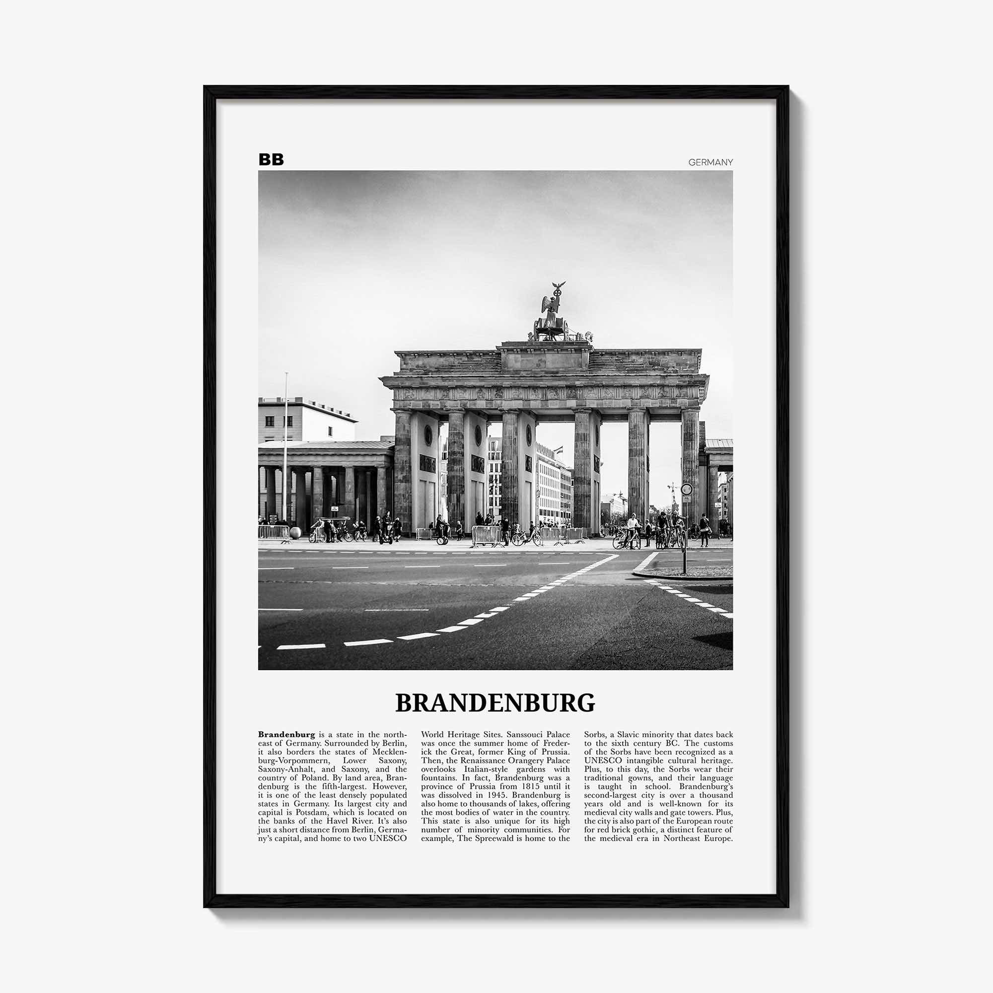 Brandenburg Print Black and White, Brandenburg Wall Art, Brandenburg Poster, Brandenburg Photo, Brandenburg Wall Décor, Brandenburg Map