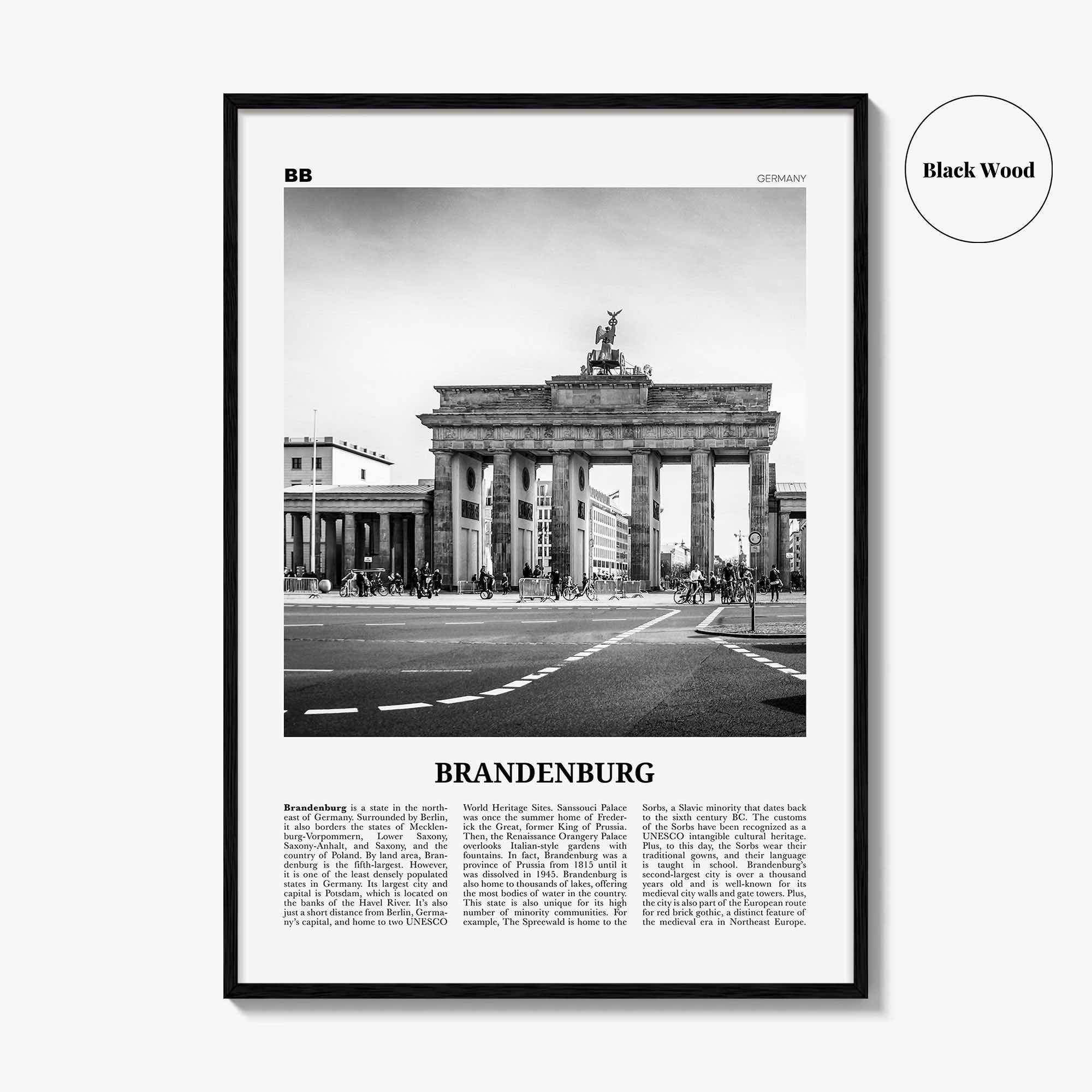Brandenburg Print Black and White, Brandenburg Wall Art, Brandenburg Poster, Brandenburg Photo, Brandenburg Wall Décor, Brandenburg Map