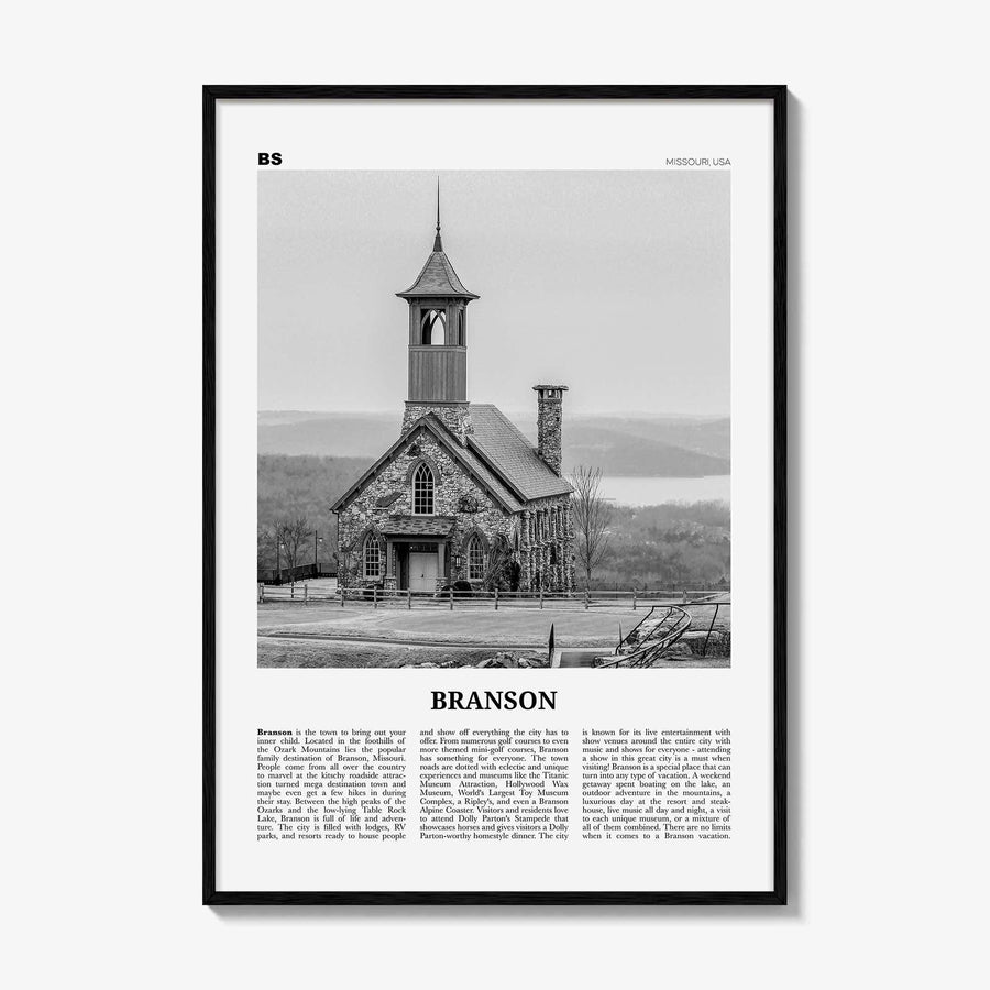 Branson Print Black and White, Branson Wall Art, Branson Poster, Branson Photo, Branson Wall Décor, Branson Map, Missouri, USA United States