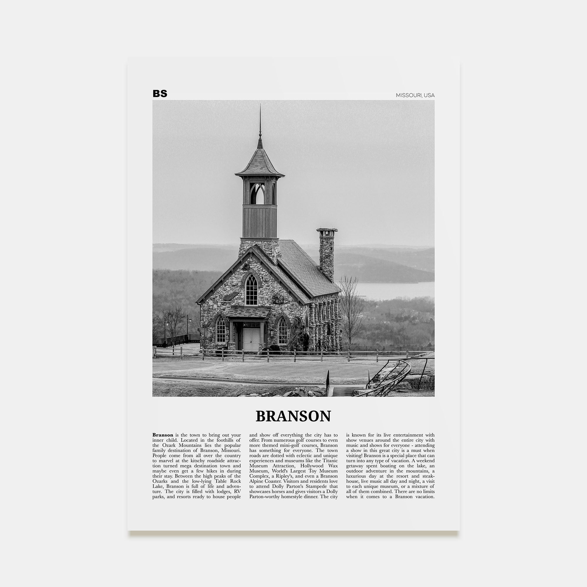 Branson Travel B&W Poster