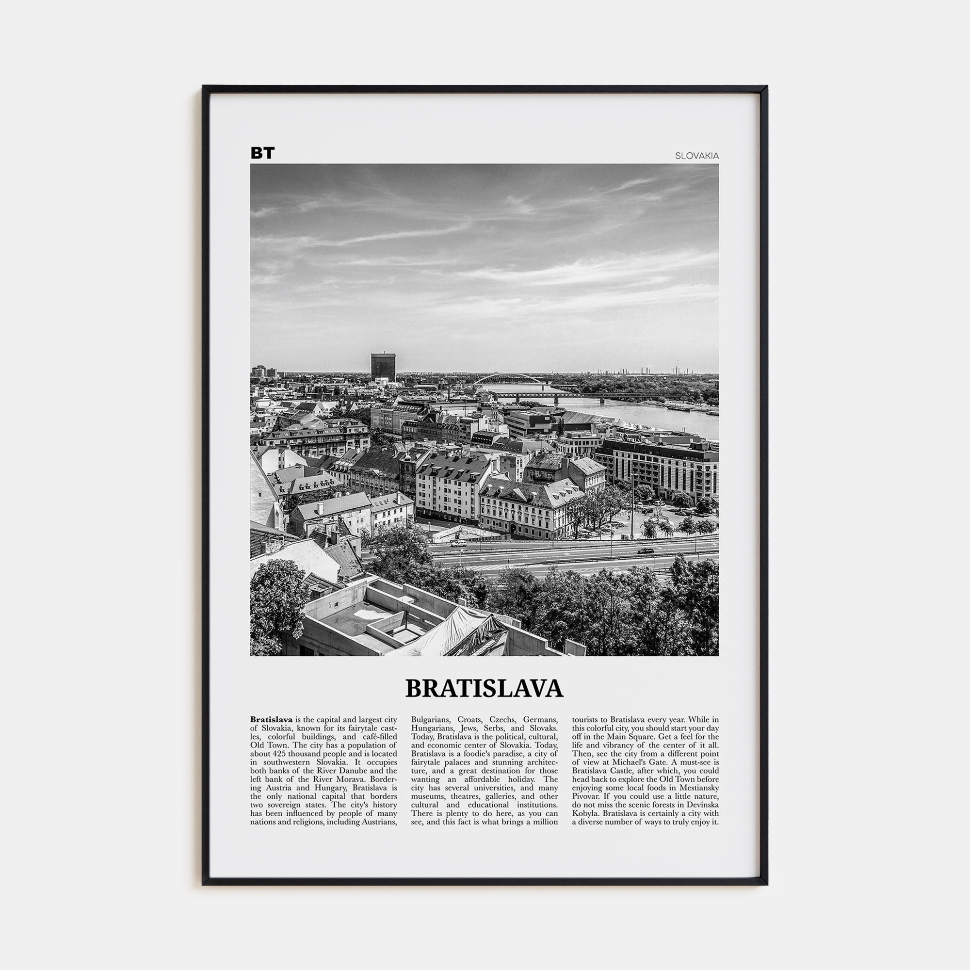 Bratislava Travel B&W Poster