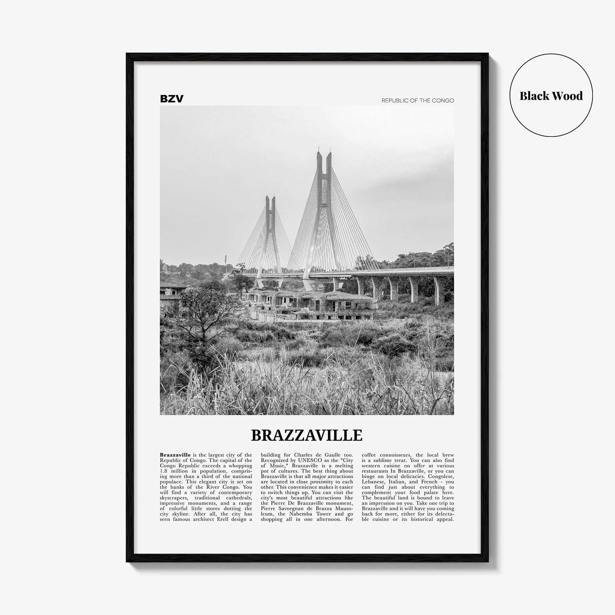 Brazzaville Print Black and White, Brazzaville Wall Art, Brazzaville Poster, Brazzaville Photo, Brazzaville Wall Décor, Kintamo, Mfoa, Congo