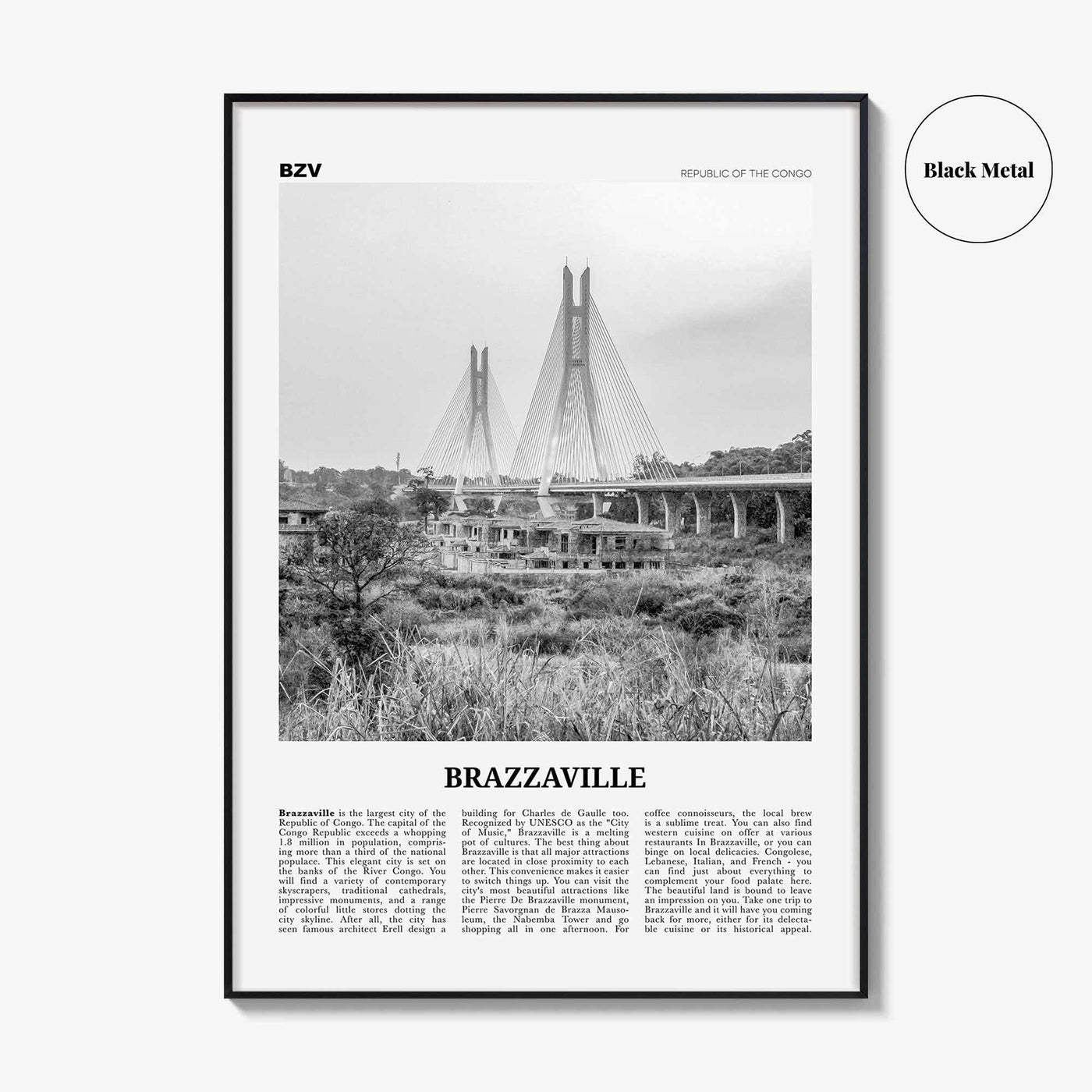 Brazzaville Print Black and White, Brazzaville Wall Art, Brazzaville Poster, Brazzaville Photo, Brazzaville Wall Décor, Kintamo, Mfoa, Congo