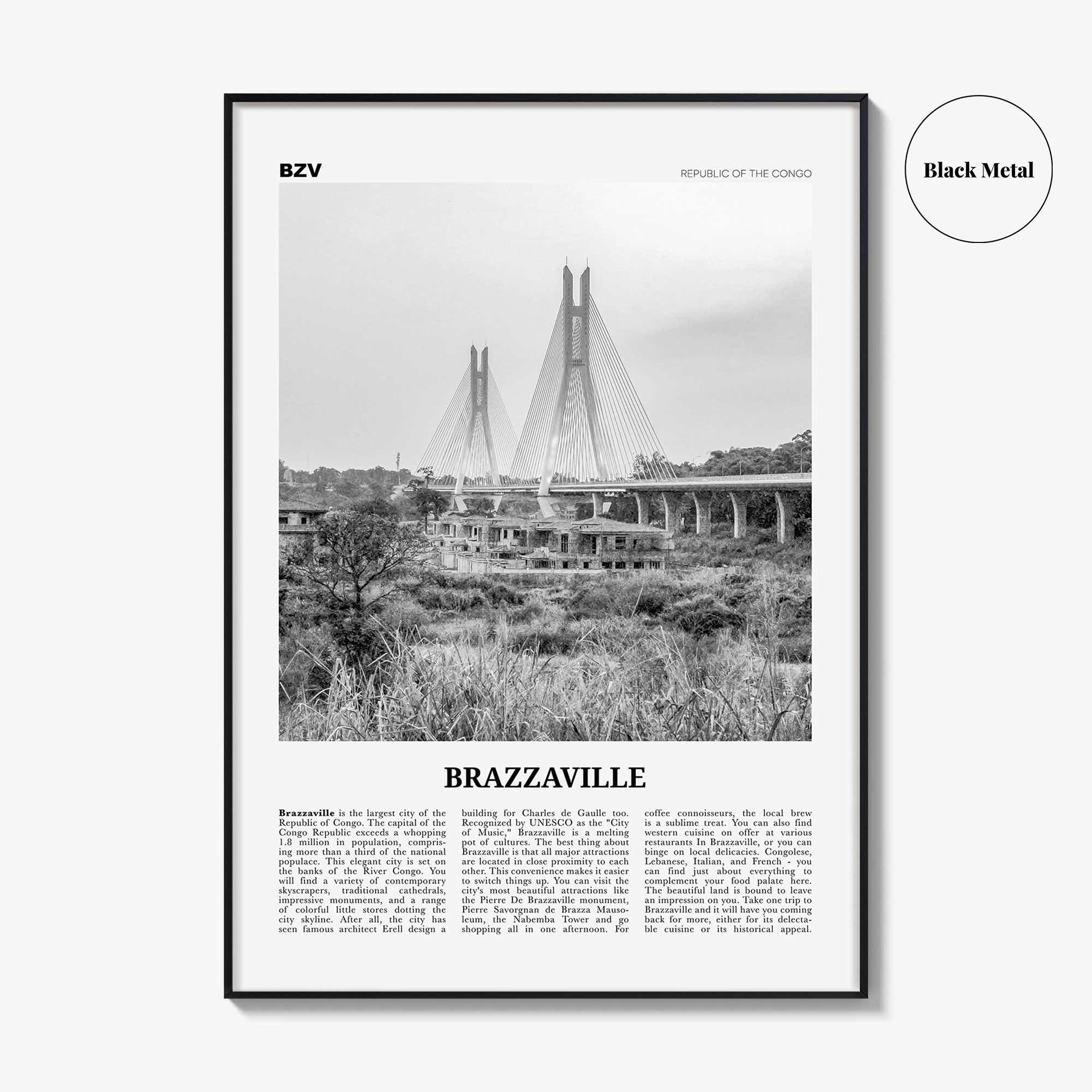 Brazzaville Print Black and White, Brazzaville Wall Art, Brazzaville Poster, Brazzaville Photo, Brazzaville Wall Décor, Kintamo, Mfoa, Congo