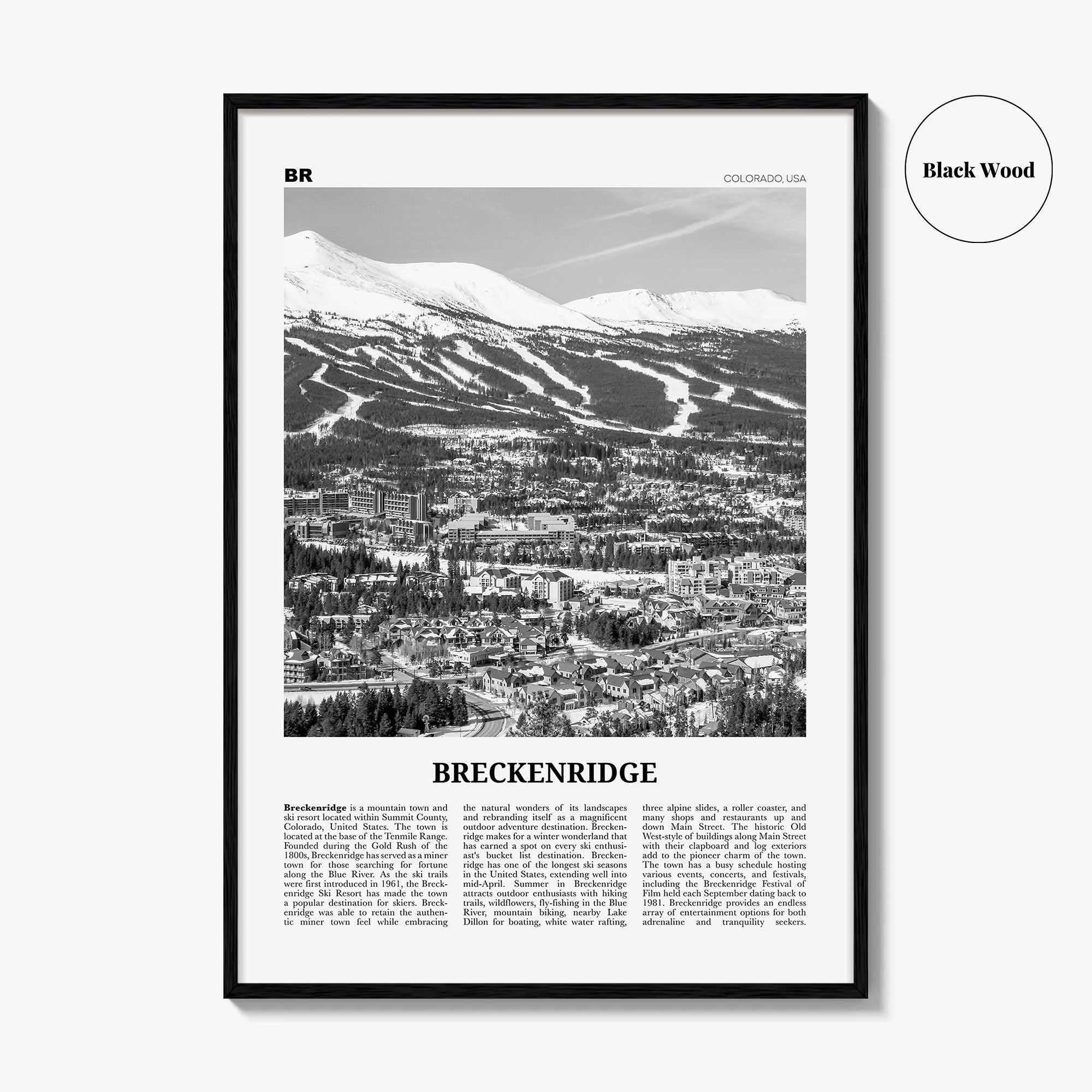 Breckenridge Print Black and White, Breckenridge Wall Art, Breckenridge Poster, Breckenridge Photo, Breckenridge Wall Décor, Colorado, USA