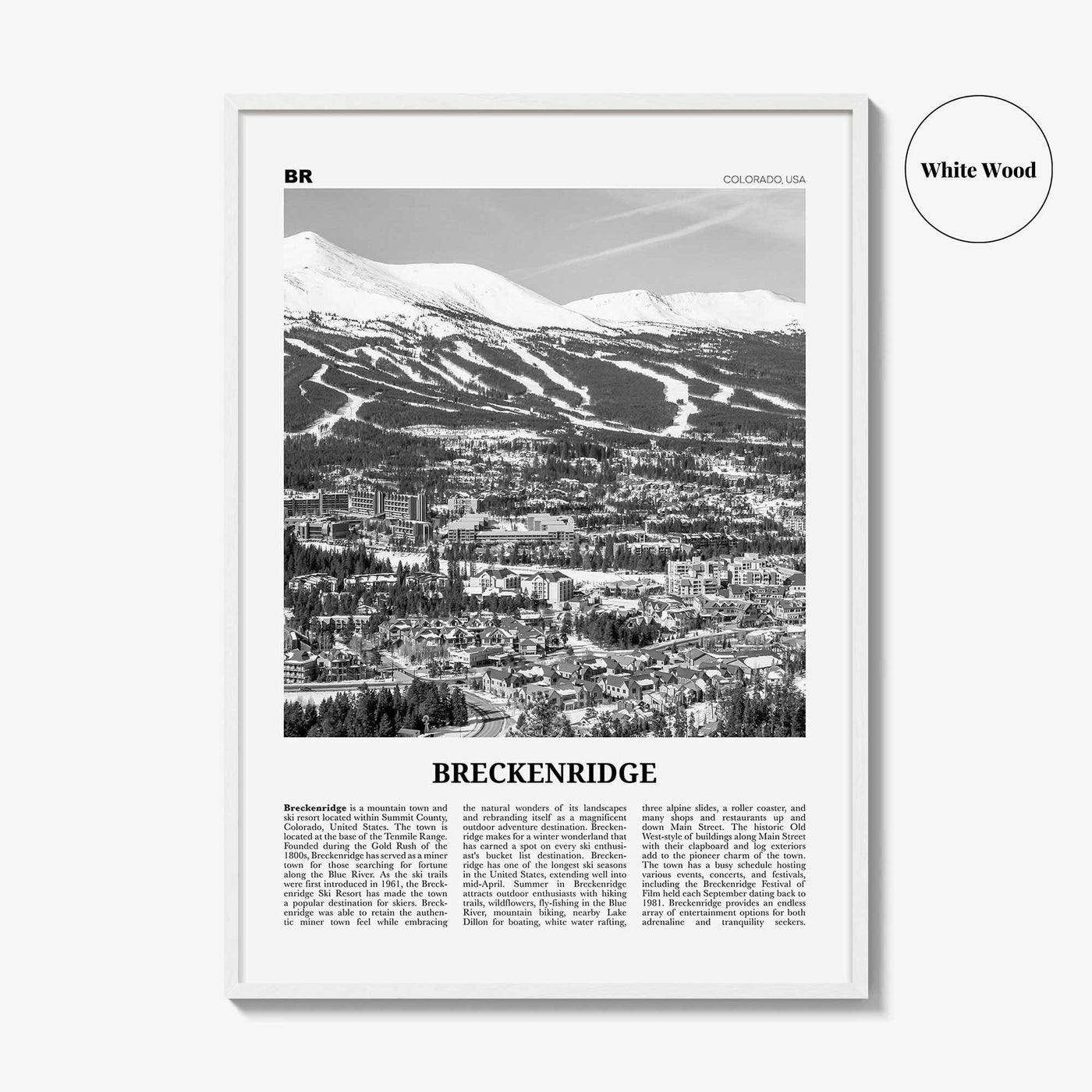 Breckenridge Print Black and White, Breckenridge Wall Art, Breckenridge Poster, Breckenridge Photo, Breckenridge Wall Décor, Colorado, USA