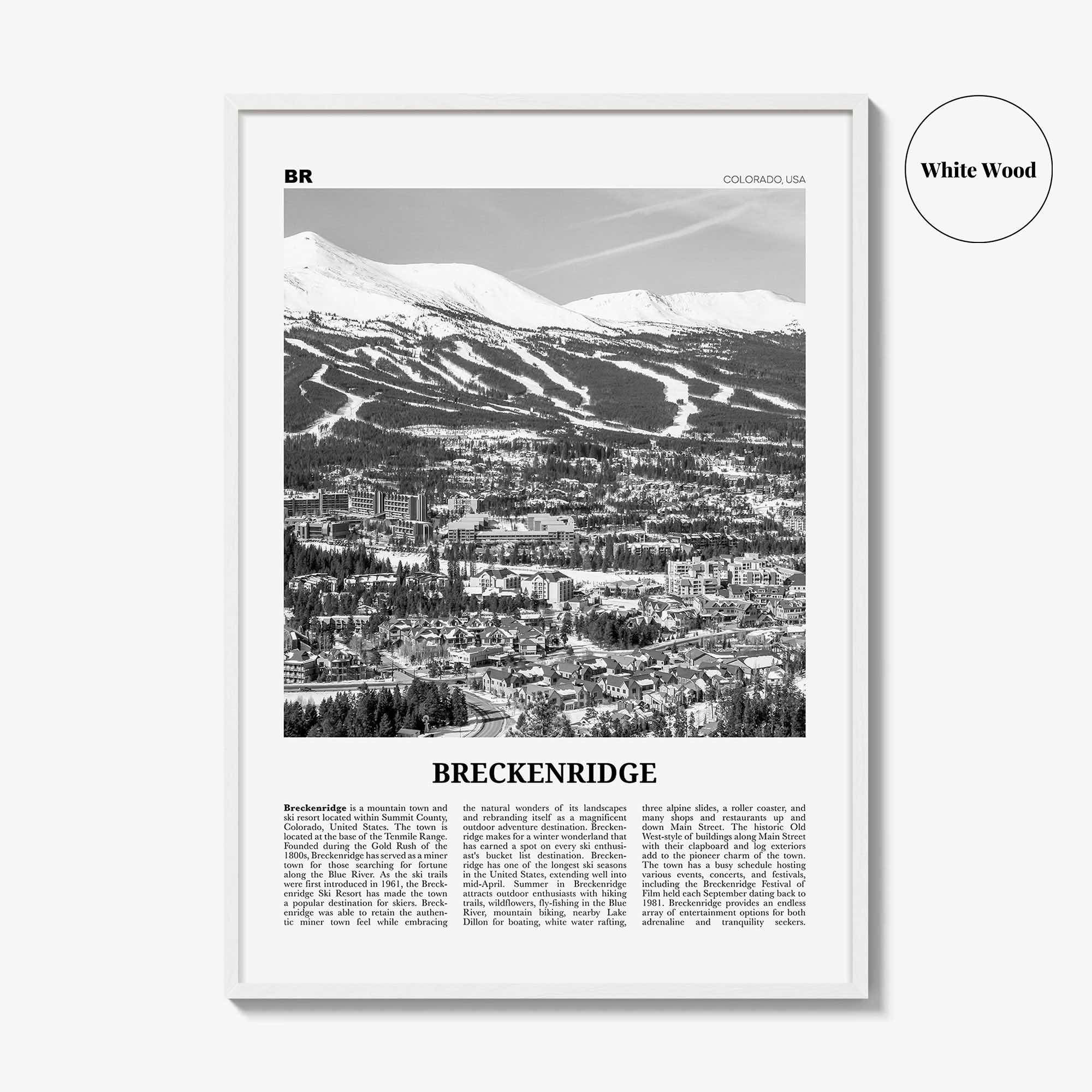 Breckenridge Print Black and White, Breckenridge Wall Art, Breckenridge Poster, Breckenridge Photo, Breckenridge Wall Décor, Colorado, USA