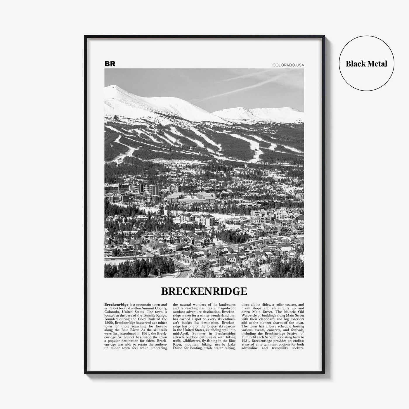 Breckenridge Print Black and White, Breckenridge Wall Art, Breckenridge Poster, Breckenridge Photo, Breckenridge Wall Décor, Colorado, USA