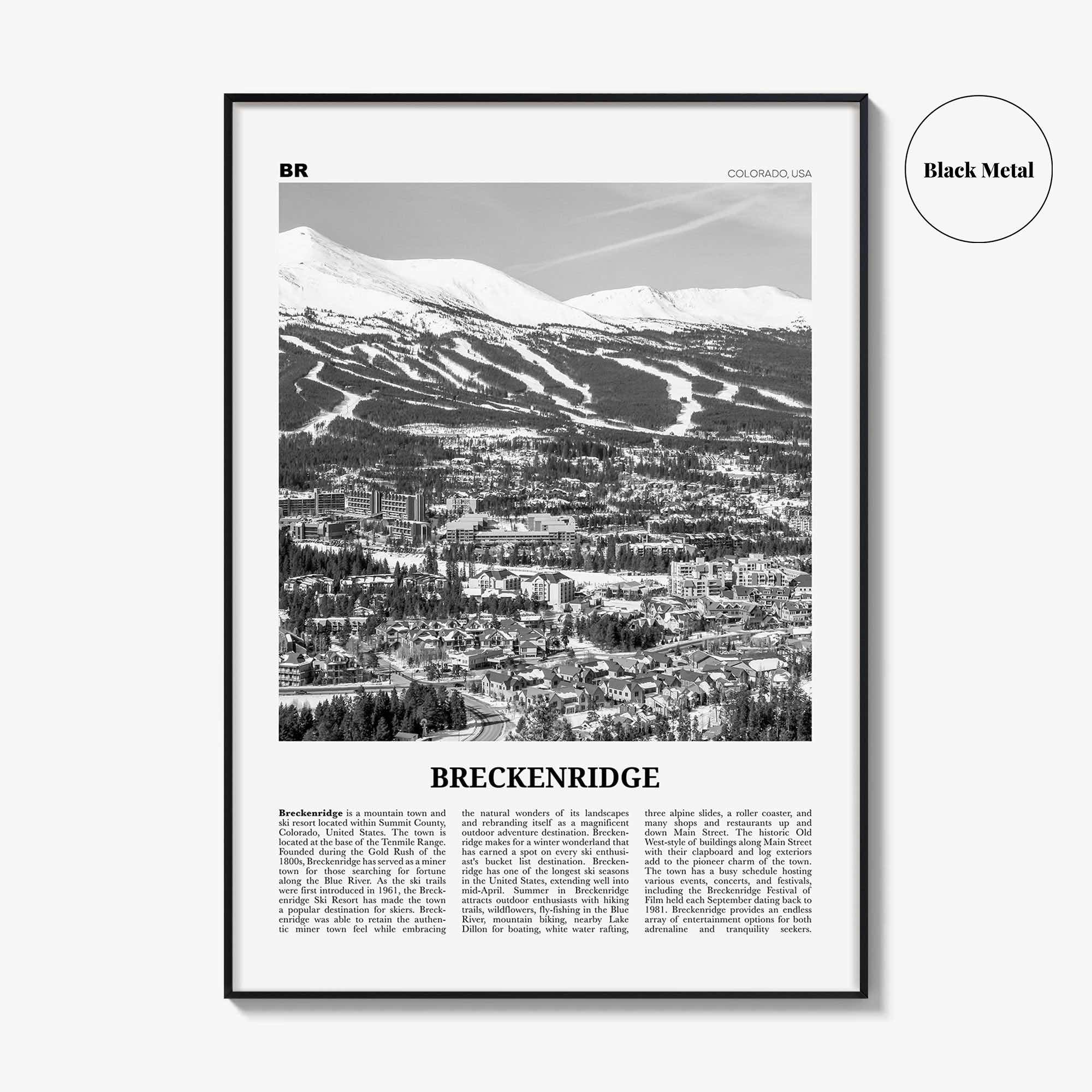 Breckenridge Print Black and White, Breckenridge Wall Art, Breckenridge Poster, Breckenridge Photo, Breckenridge Wall Décor, Colorado, USA