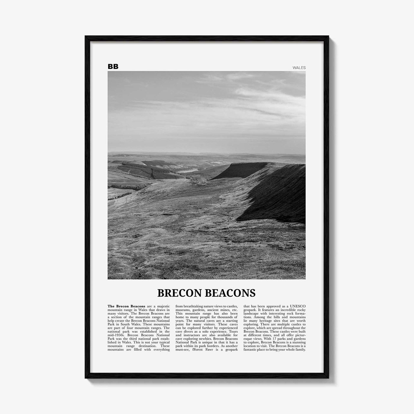 Brecon Beacons Print Black and White, Brecon Beacons Wall Art, Brecon Beacons Poster, Brecon Beacons Photo, Brecon Beacons Décor, Wales