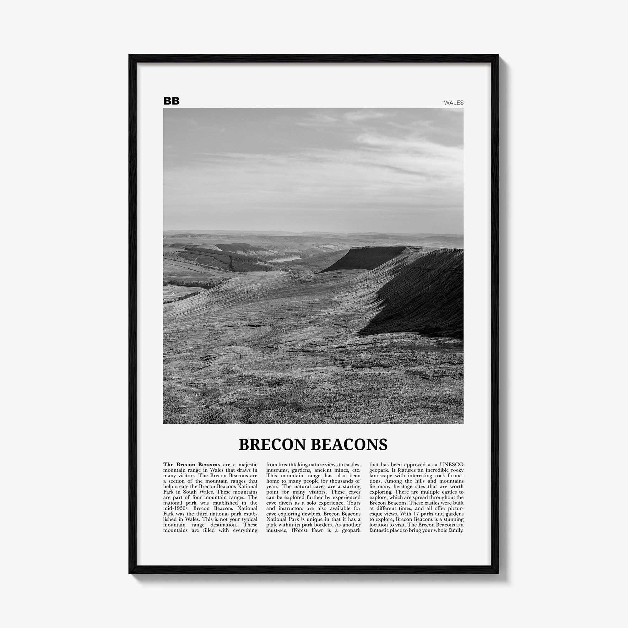 Brecon Beacons Print Black and White, Brecon Beacons Wall Art, Brecon Beacons Poster, Brecon Beacons Photo, Brecon Beacons Décor, Wales