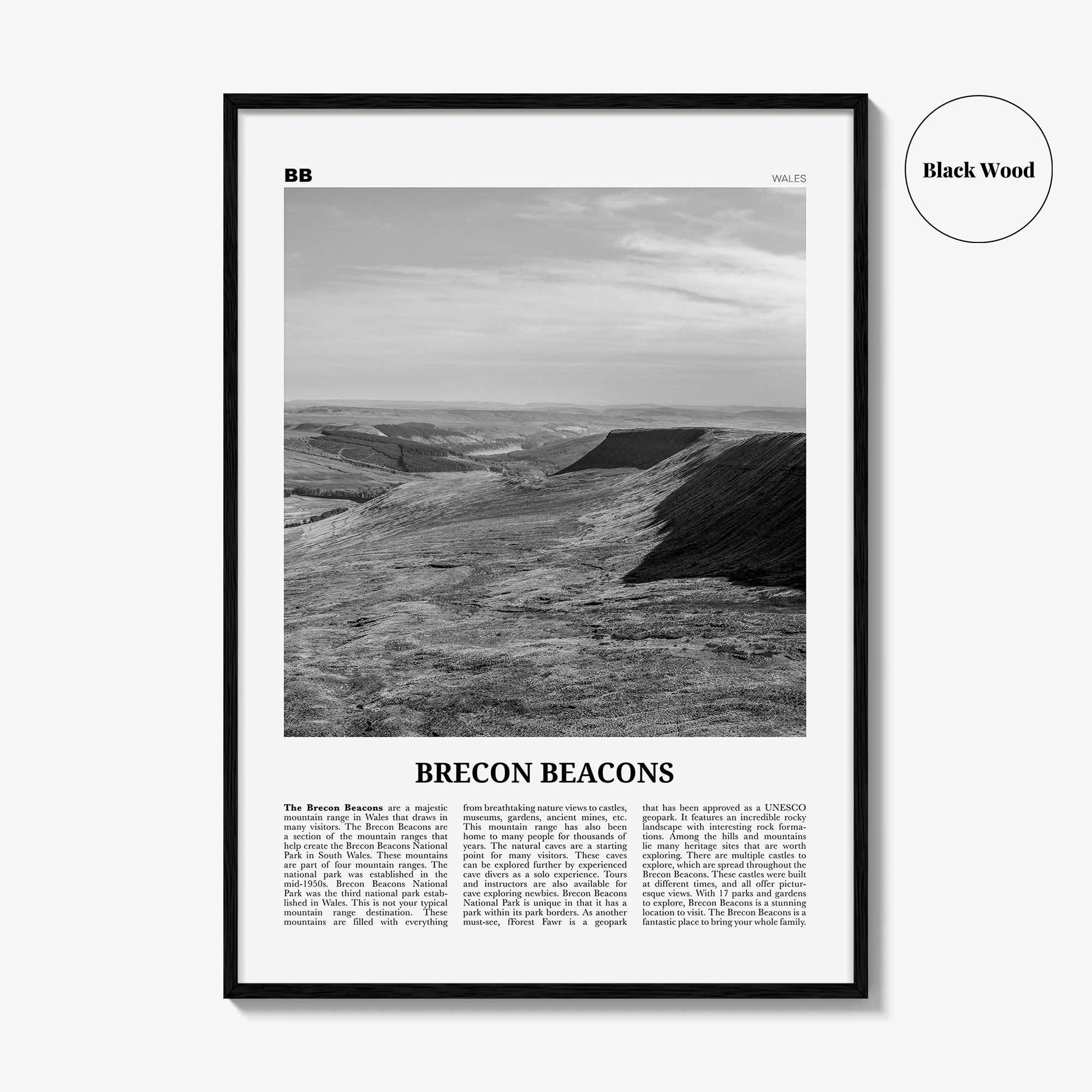 Brecon Beacons Print Black and White, Brecon Beacons Wall Art, Brecon Beacons Poster, Brecon Beacons Photo, Brecon Beacons Décor, Wales