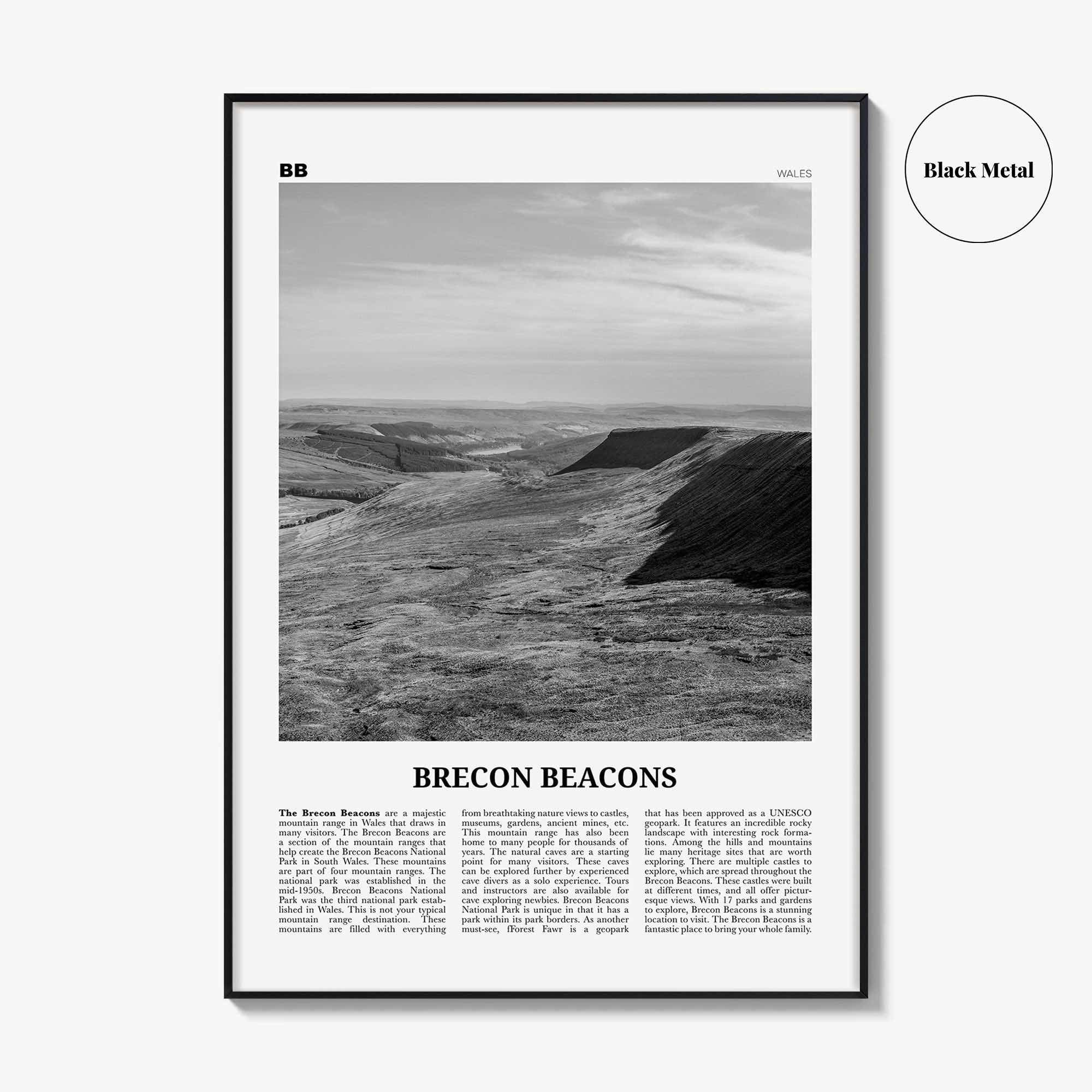 Brecon Beacons Print Black and White, Brecon Beacons Wall Art, Brecon Beacons Poster, Brecon Beacons Photo, Brecon Beacons Décor, Wales