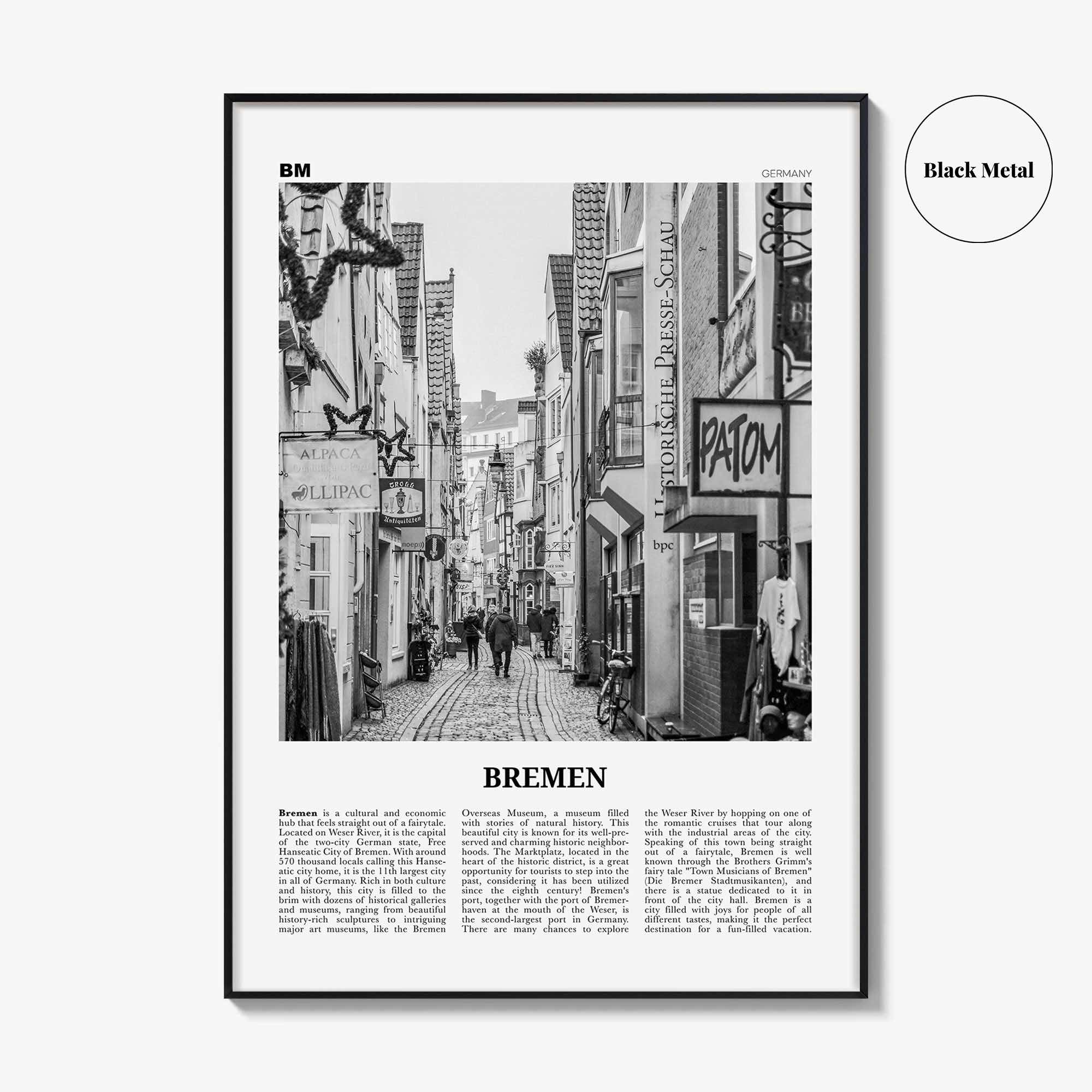 Bremen Print Black and White, Bremen Wall Art, Bremen Poster, Bremen Photo, Bremen Wall Décor, Germany, Deutschland