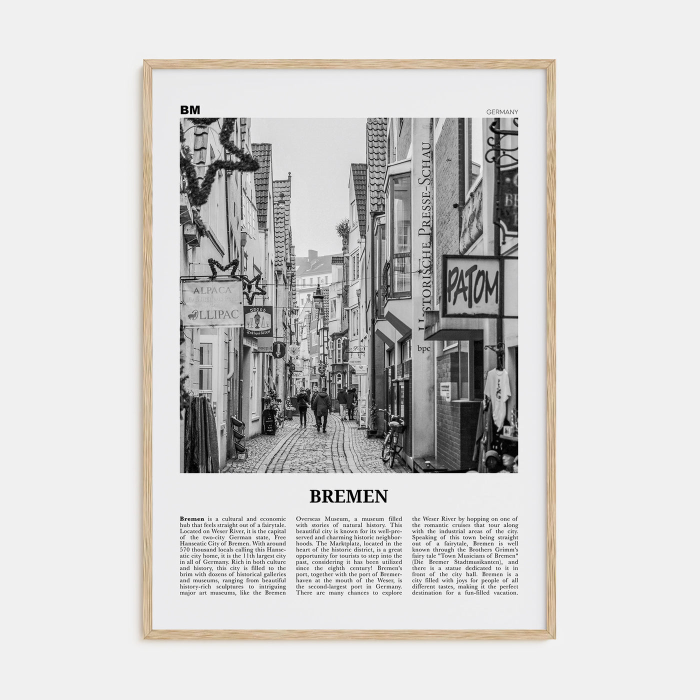 Bremen Travel B&W Poster