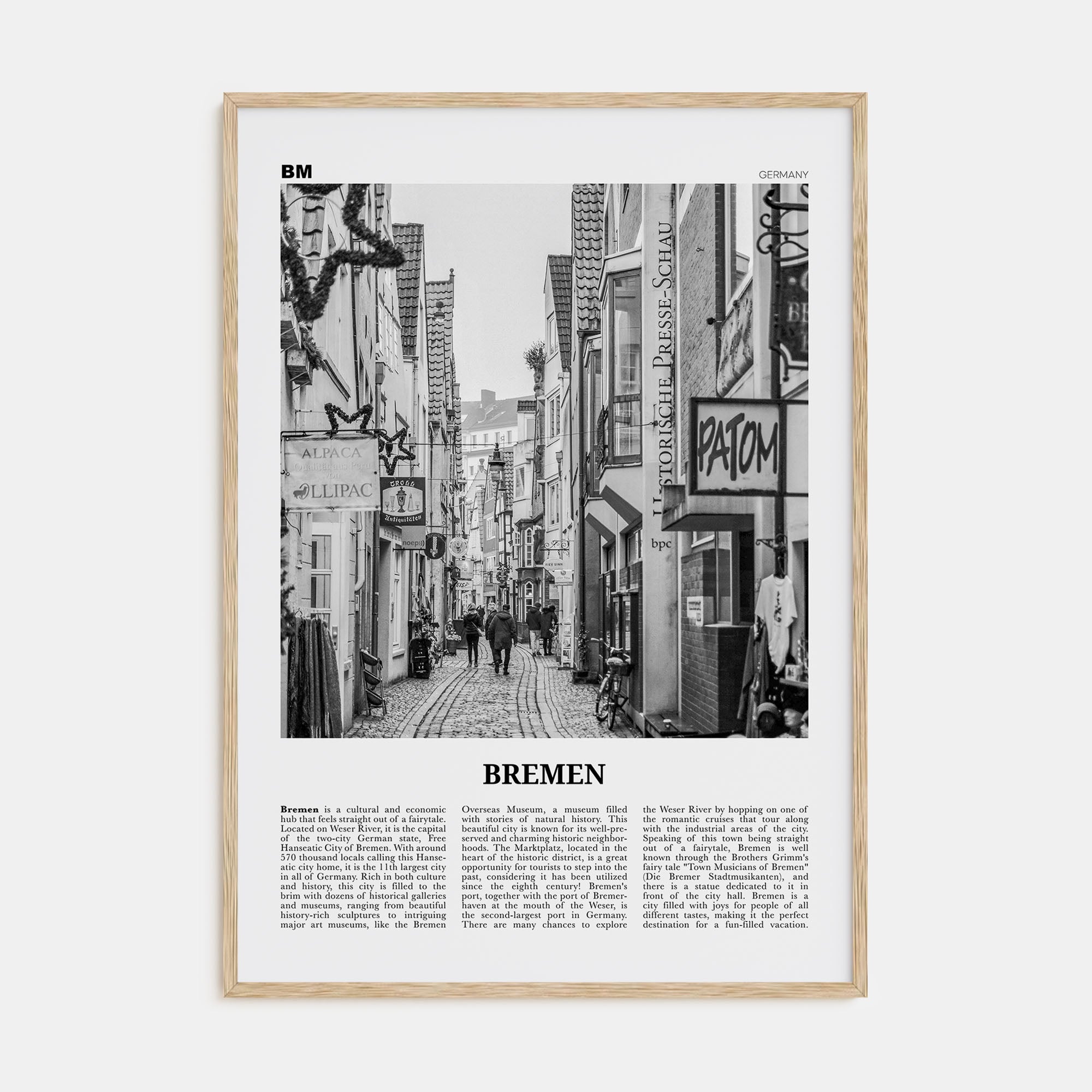 Bremen Travel B&W Poster