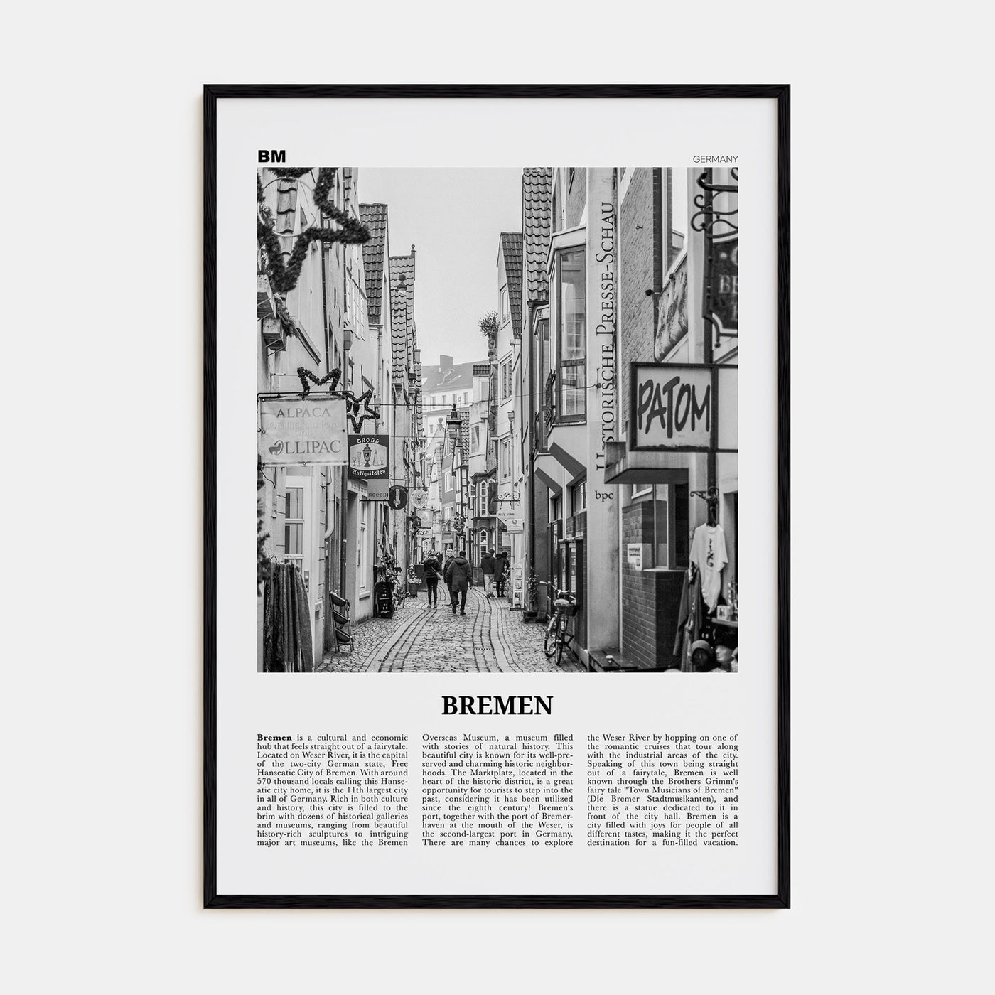Bremen Travel B&W Poster