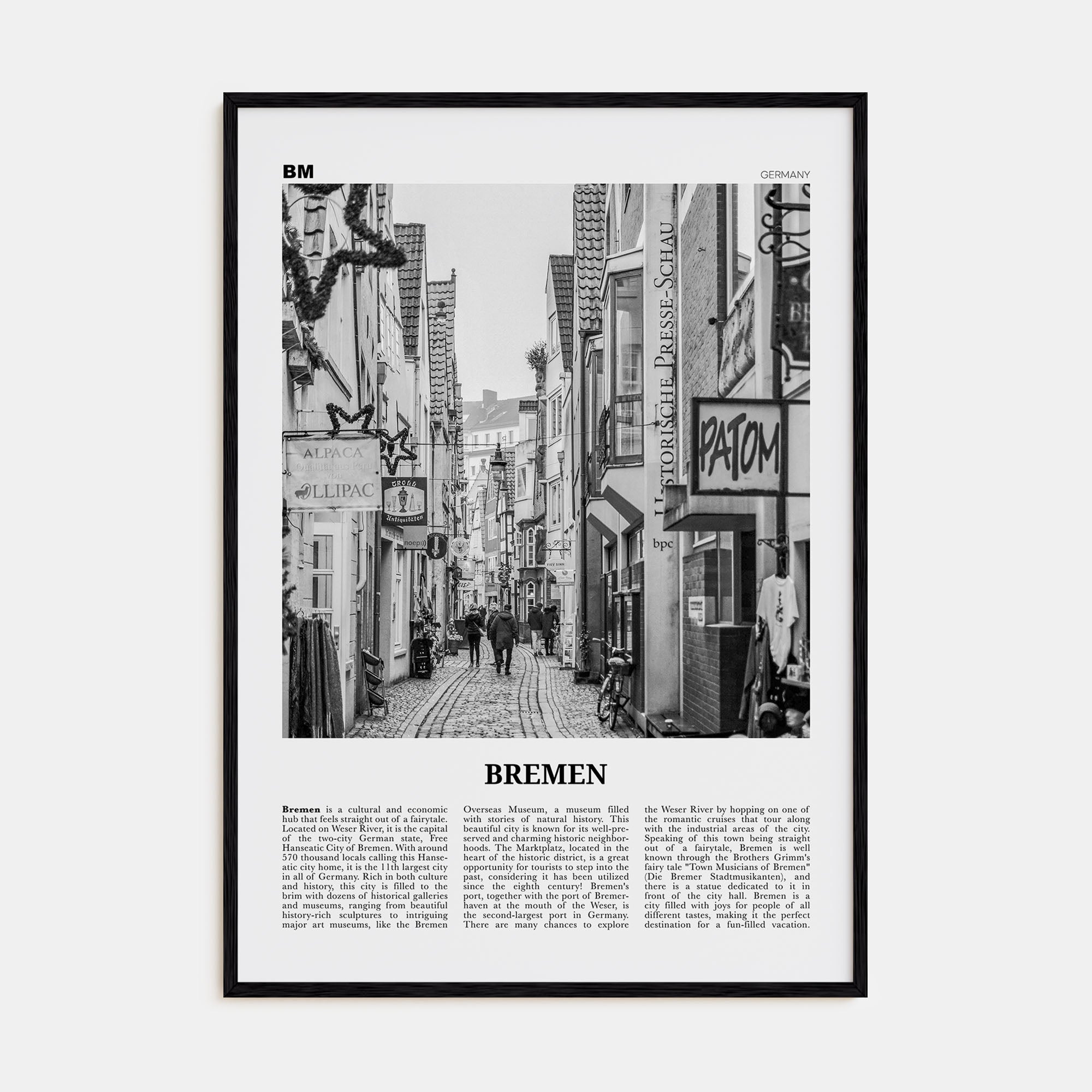Bremen Travel B&W Poster