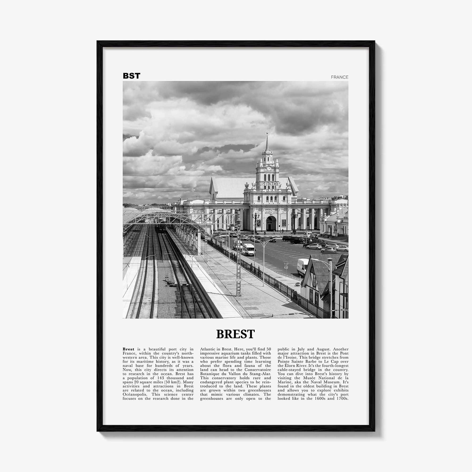 Brest Print Black and White, Brest Wall Art, Brest Poster, Brest Photo, Brest Wall Décor, Brest Map, France