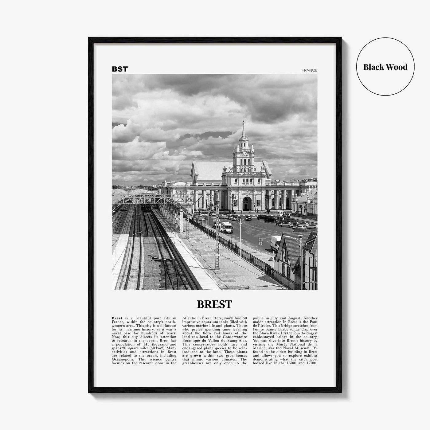 Brest Print Black and White, Brest Wall Art, Brest Poster, Brest Photo, Brest Wall Décor, Brest Map, France