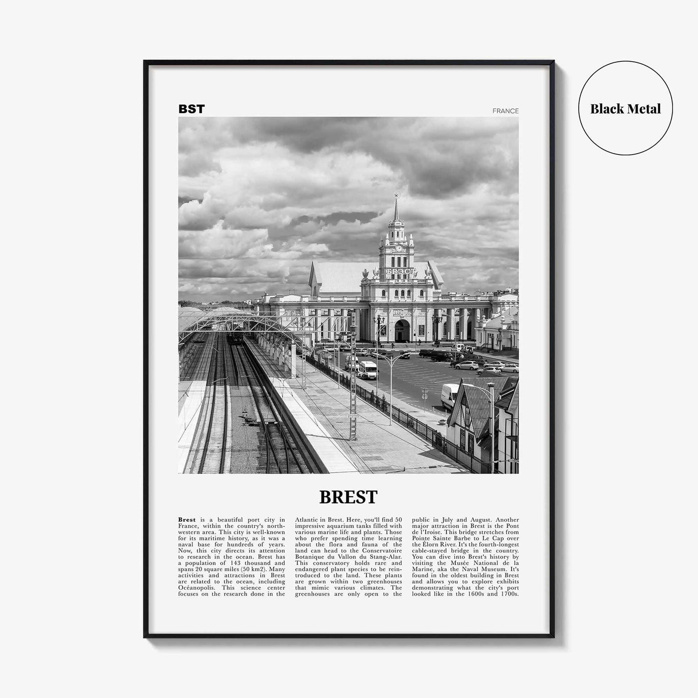 Brest Print Black and White, Brest Wall Art, Brest Poster, Brest Photo, Brest Wall Décor, Brest Map, France