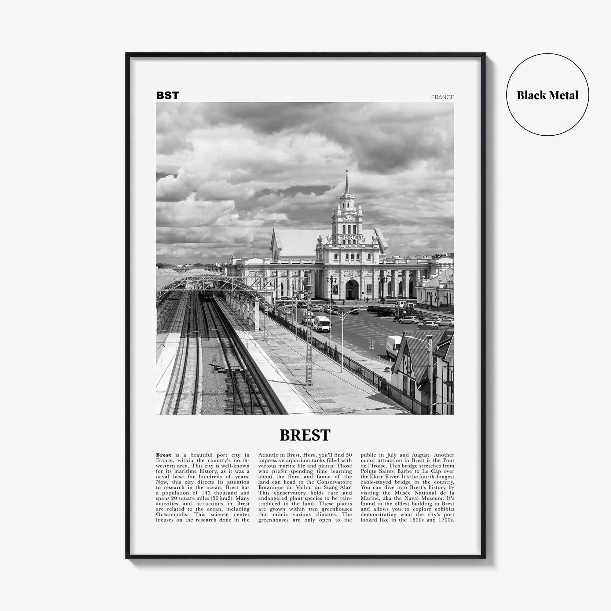 Brest Print Black and White, Brest Wall Art, Brest Poster, Brest Photo, Brest Wall Décor, Brest Map, France