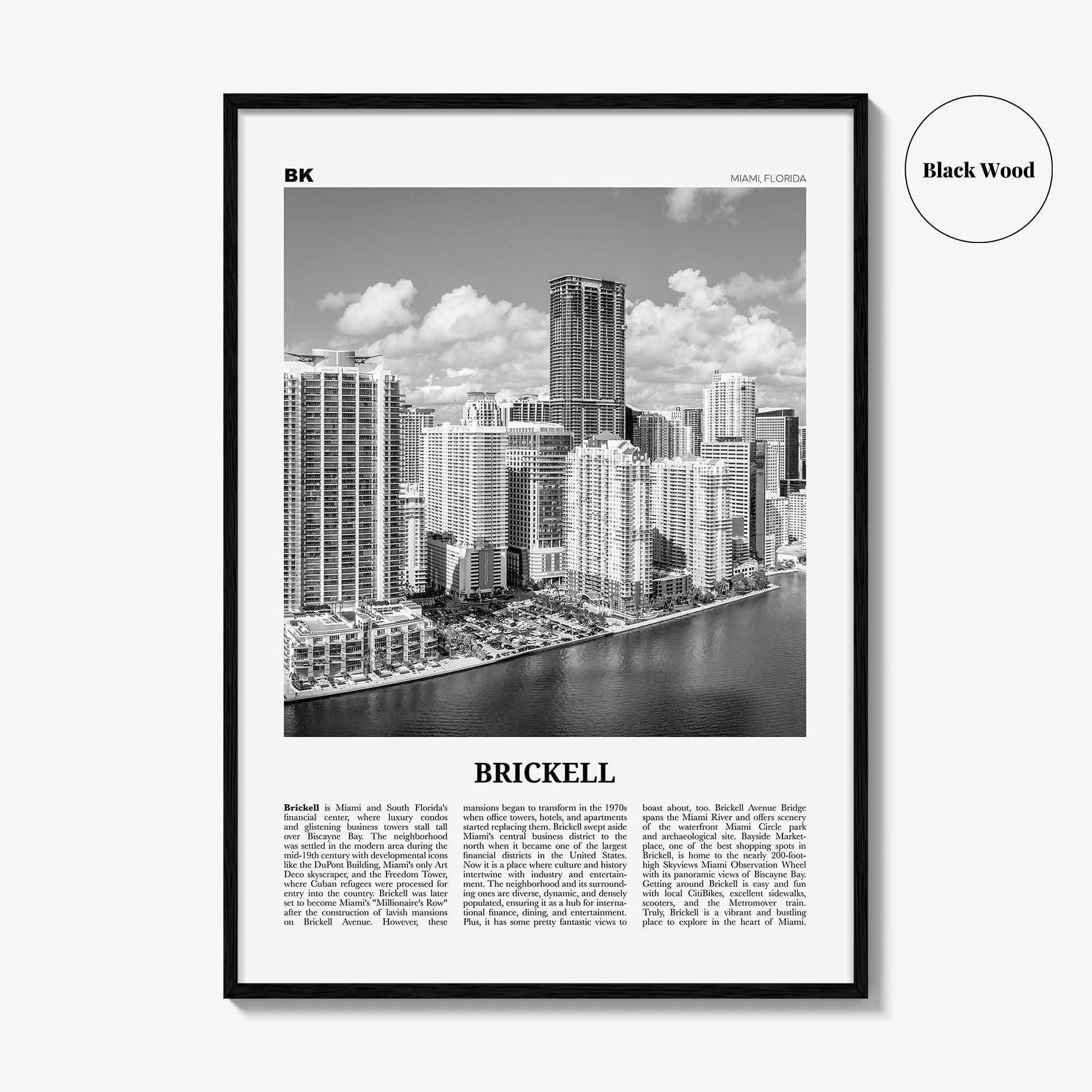 Brickell Print Black and White, Brickell Wall Art, Brickell Poster, Brickell Photo, Brickell Wall Décor, Brickell Map, Miami, Florida