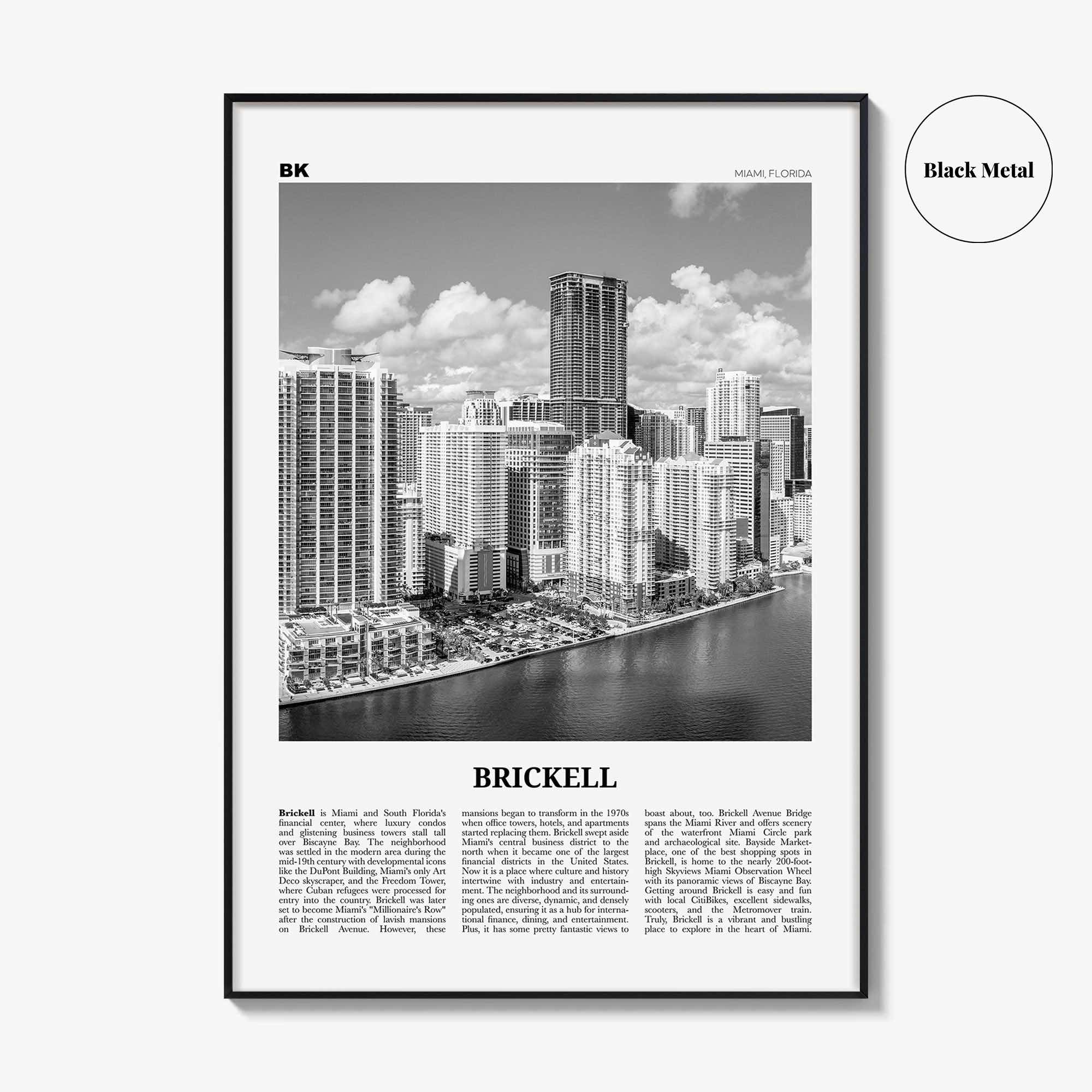 Brickell Print Black and White, Brickell Wall Art, Brickell Poster, Brickell Photo, Brickell Wall Décor, Brickell Map, Miami, Florida