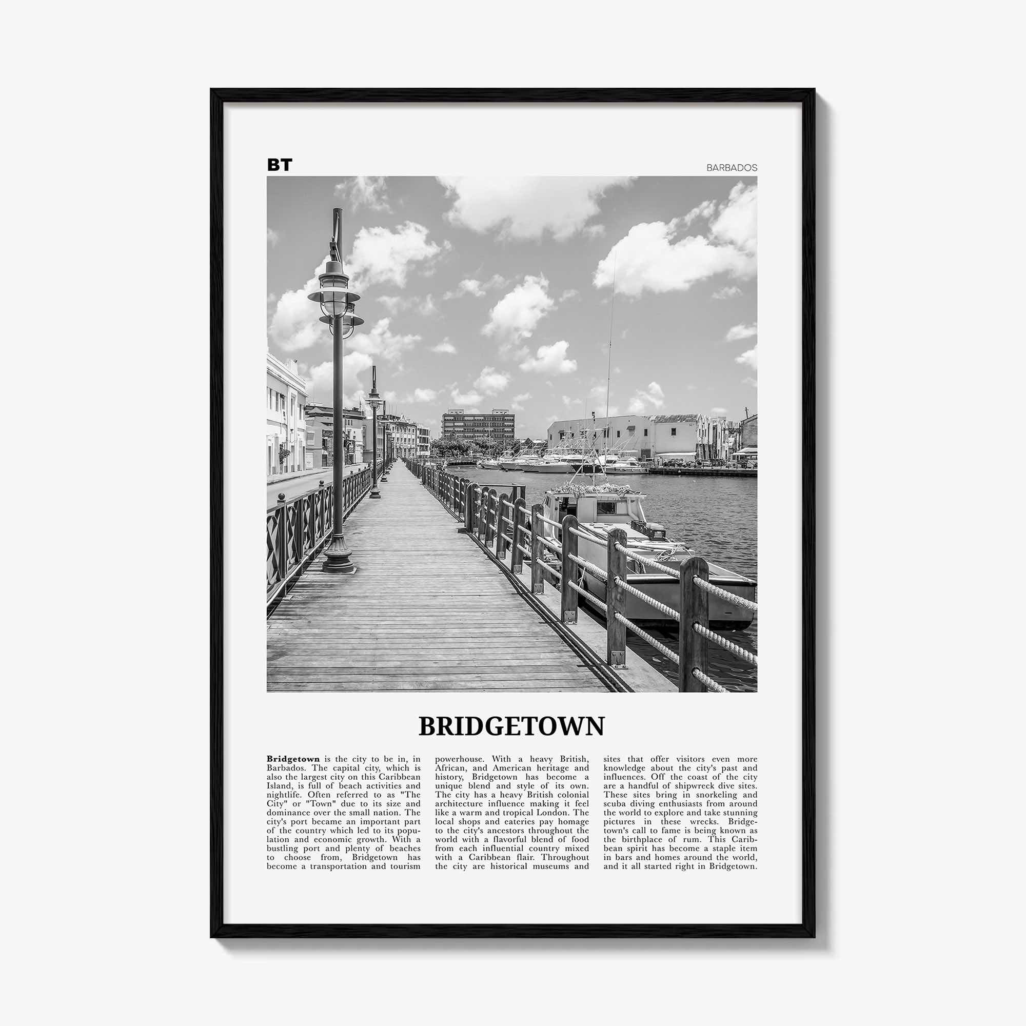 Bridgetown Print Black and White, Bridgetown Wall Art, Bridgetown Poster, Bridgetown Photo, Bridgetown Wall Décor, Bridgetown Map, Barbados