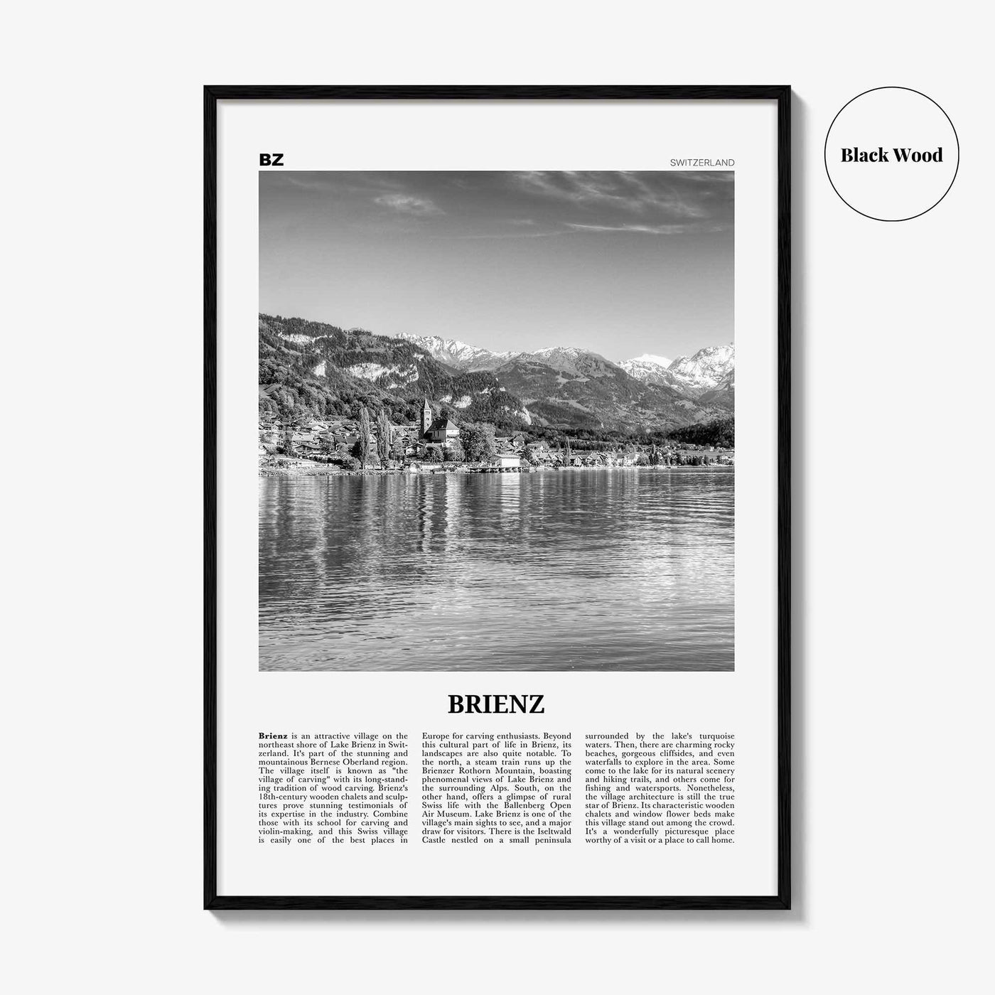 Brienz Print Black and White, Brienz Wall Art, Brienz Poster, Brienz Photo, Brienz Wall Décor, Brienz Map, Switzerland