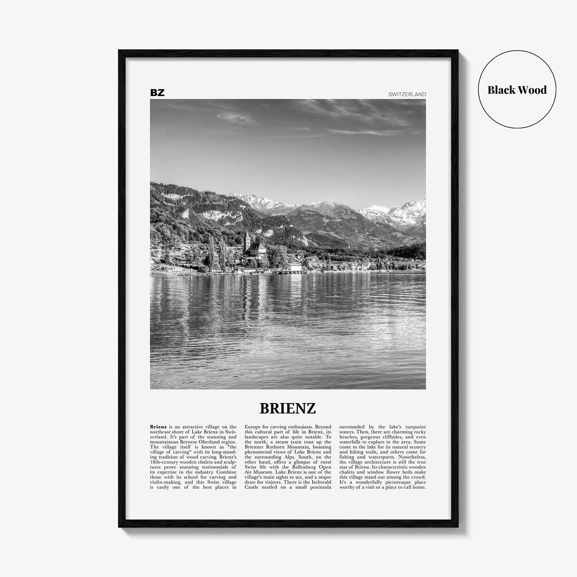 Brienz Print Black and White, Brienz Wall Art, Brienz Poster, Brienz Photo, Brienz Wall Décor, Brienz Map, Switzerland