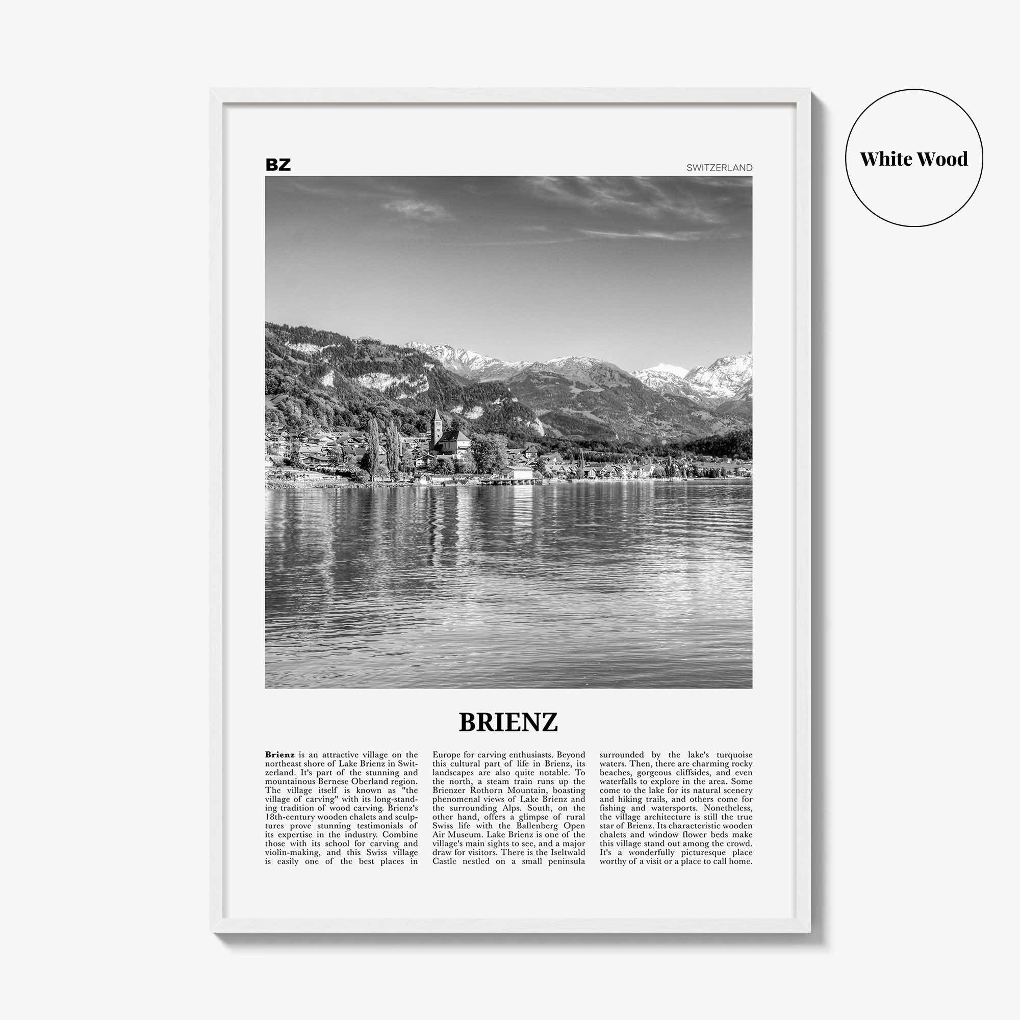 Brienz Print Black and White, Brienz Wall Art, Brienz Poster, Brienz Photo, Brienz Wall Décor, Brienz Map, Switzerland