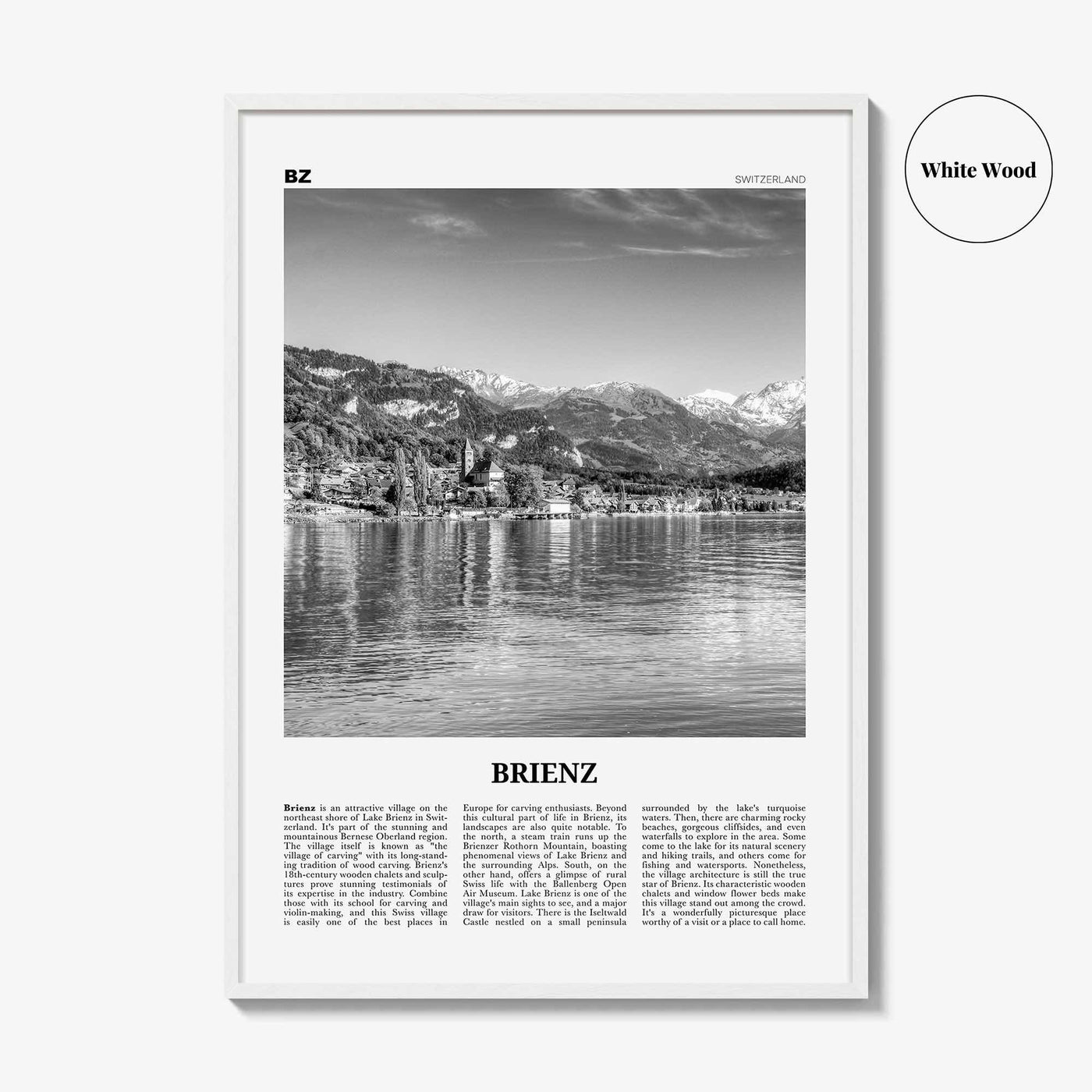 Brienz Print Black and White, Brienz Wall Art, Brienz Poster, Brienz Photo, Brienz Wall Décor, Brienz Map, Switzerland