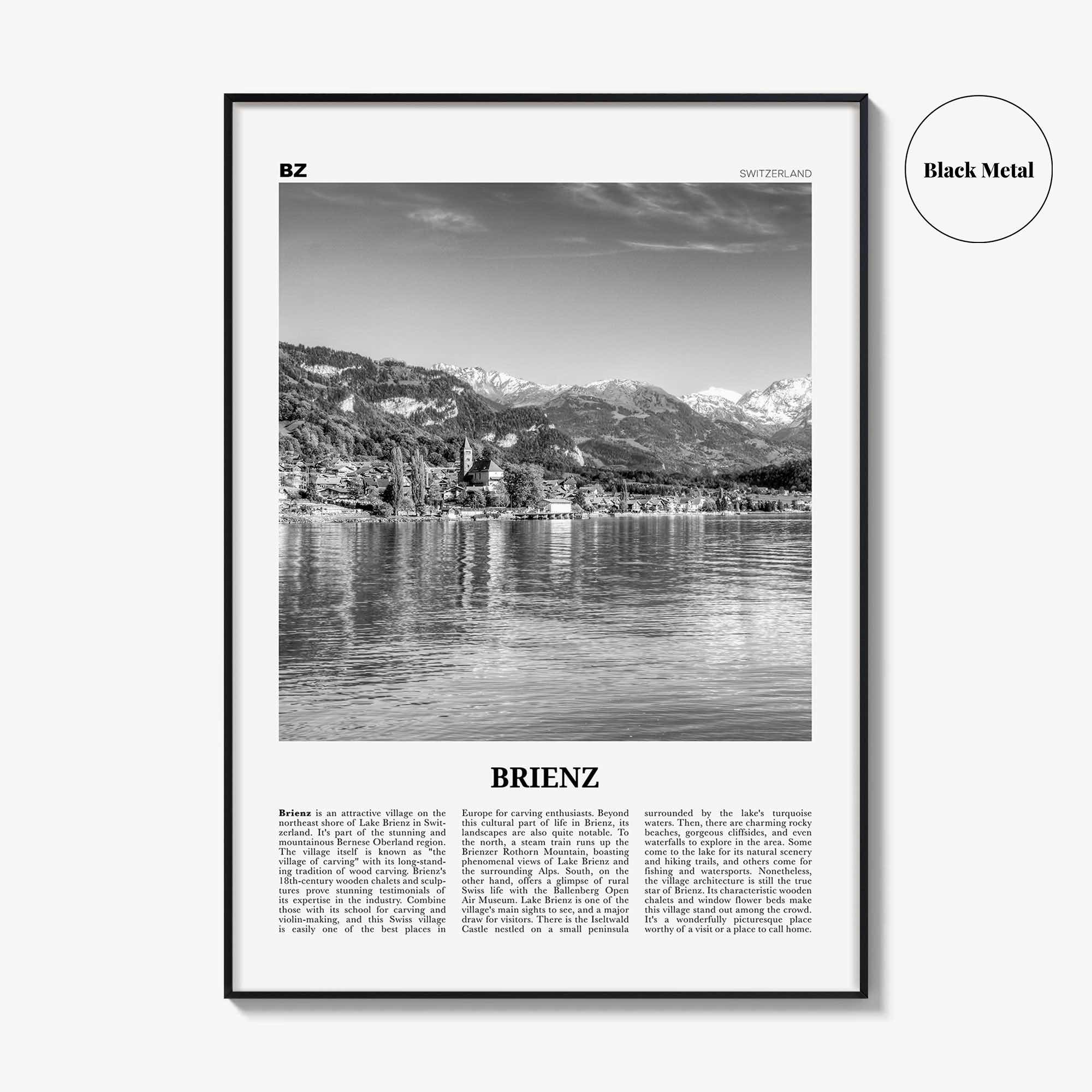 Brienz Print Black and White, Brienz Wall Art, Brienz Poster, Brienz Photo, Brienz Wall Décor, Brienz Map, Switzerland