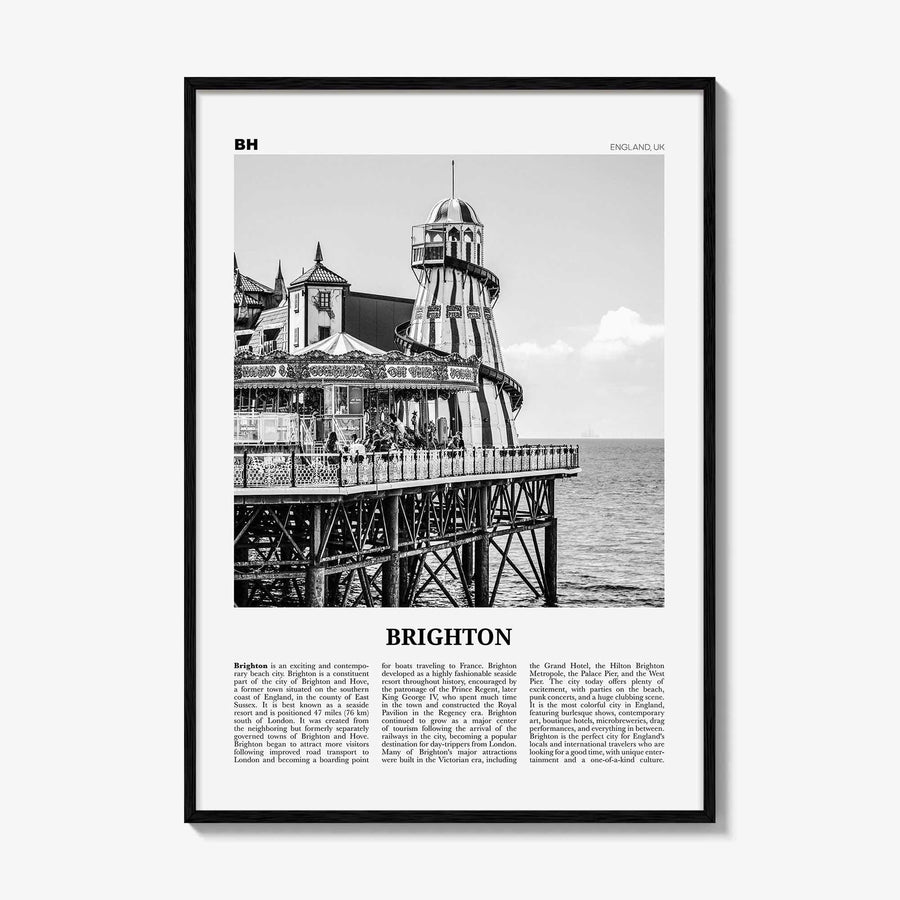Brighton Print Black and White, Brighton Wall Art, Brighton Poster, Brighton Photo, Hove, England, UK, United Kingdom, Europe