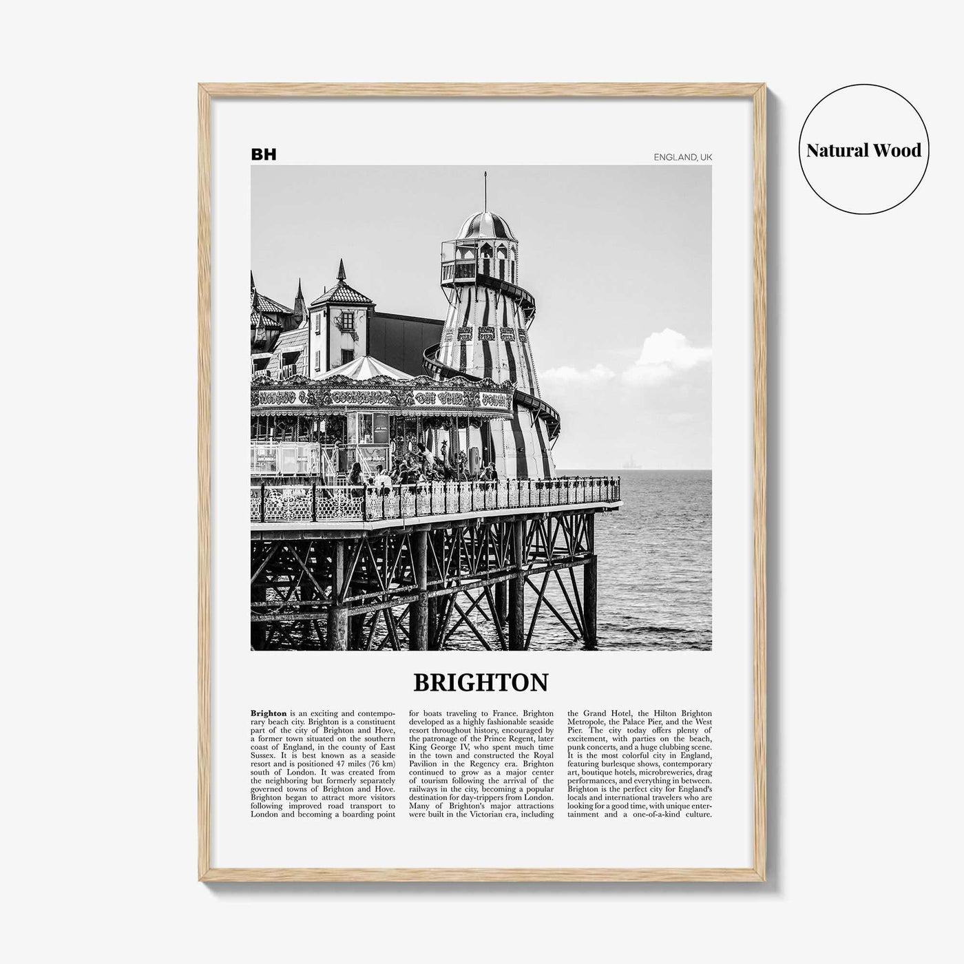 Brighton Print Black and White, Brighton Wall Art, Brighton Poster, Brighton Photo, Hove, England, UK, United Kingdom, Europe