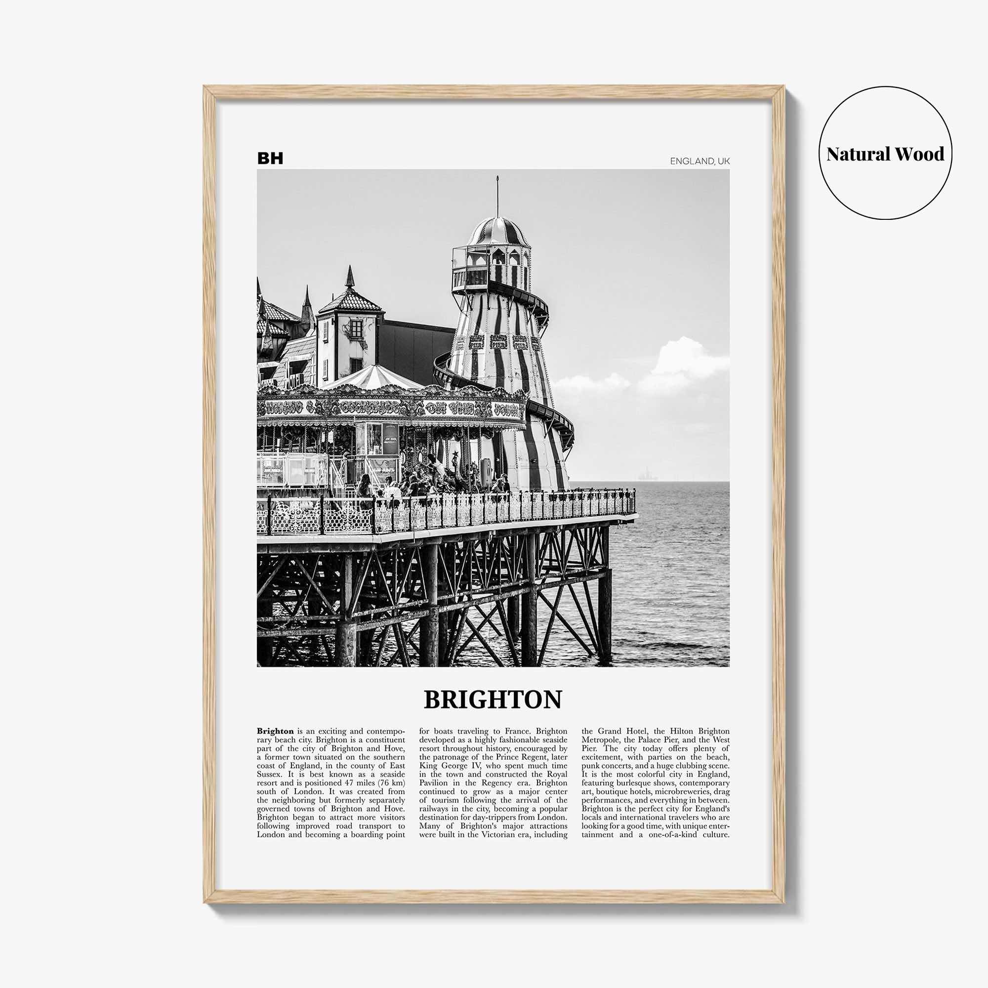 Brighton Print Black and White, Brighton Wall Art, Brighton Poster, Brighton Photo, Hove, England, UK, United Kingdom, Europe