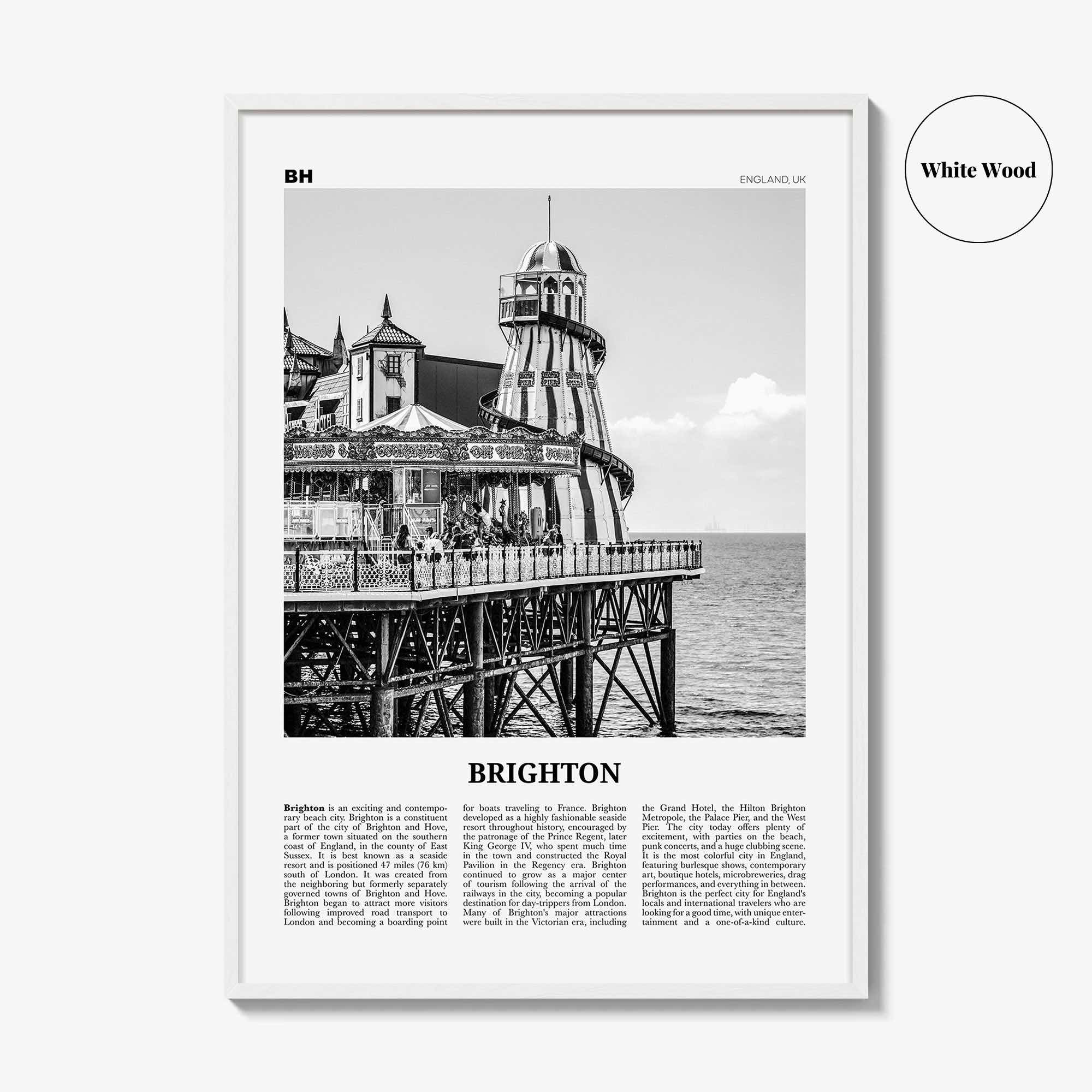 Brighton Print Black and White, Brighton Wall Art, Brighton Poster, Brighton Photo, Hove, England, UK, United Kingdom, Europe
