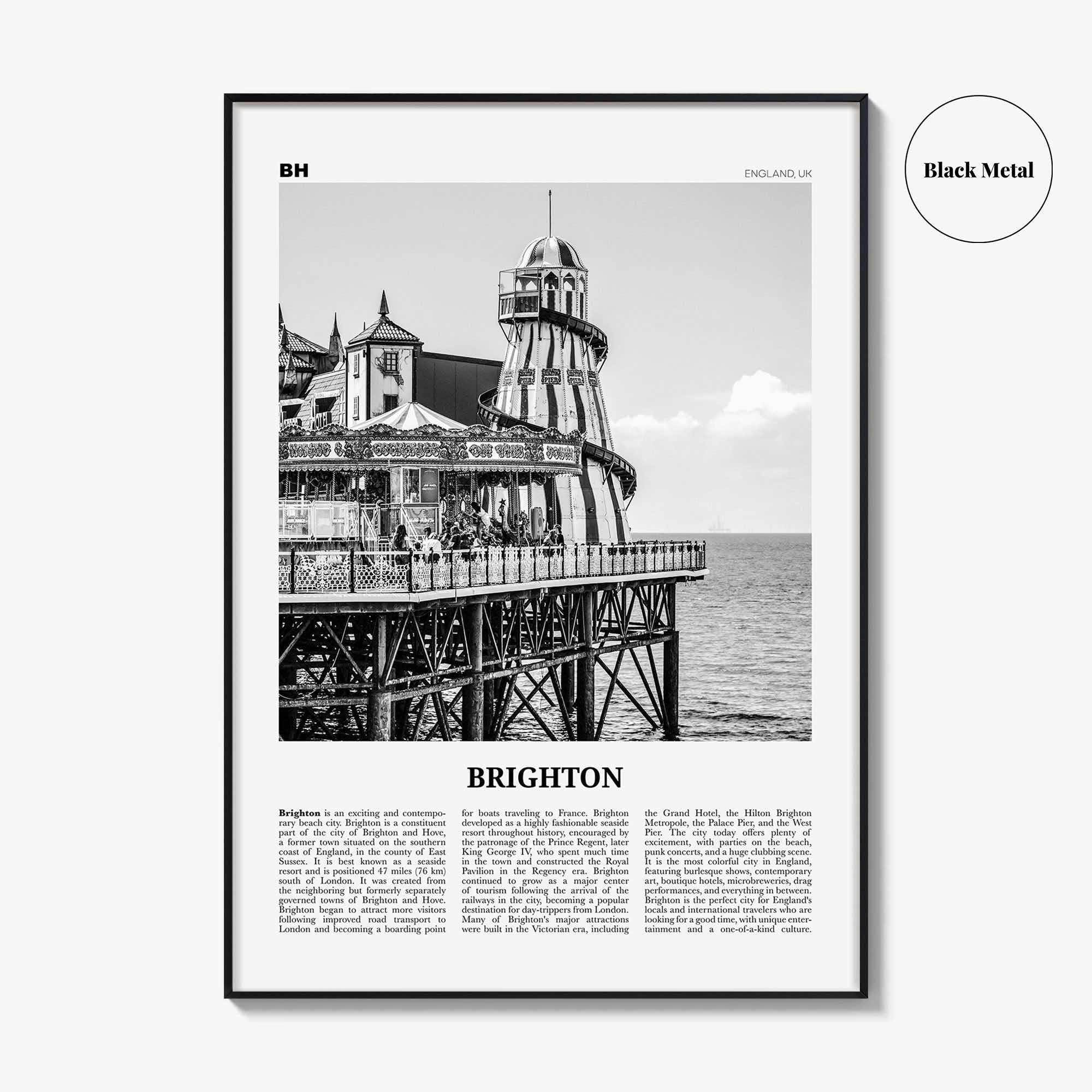 Brighton Print Black and White, Brighton Wall Art, Brighton Poster, Brighton Photo, Hove, England, UK, United Kingdom, Europe