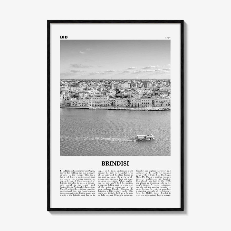 Brindisi Print Black and White, Brindisi Wall Art, Brindisi Poster, Brindisi Photo, Brindisi Wall Décor, Brindisi Map, Italy