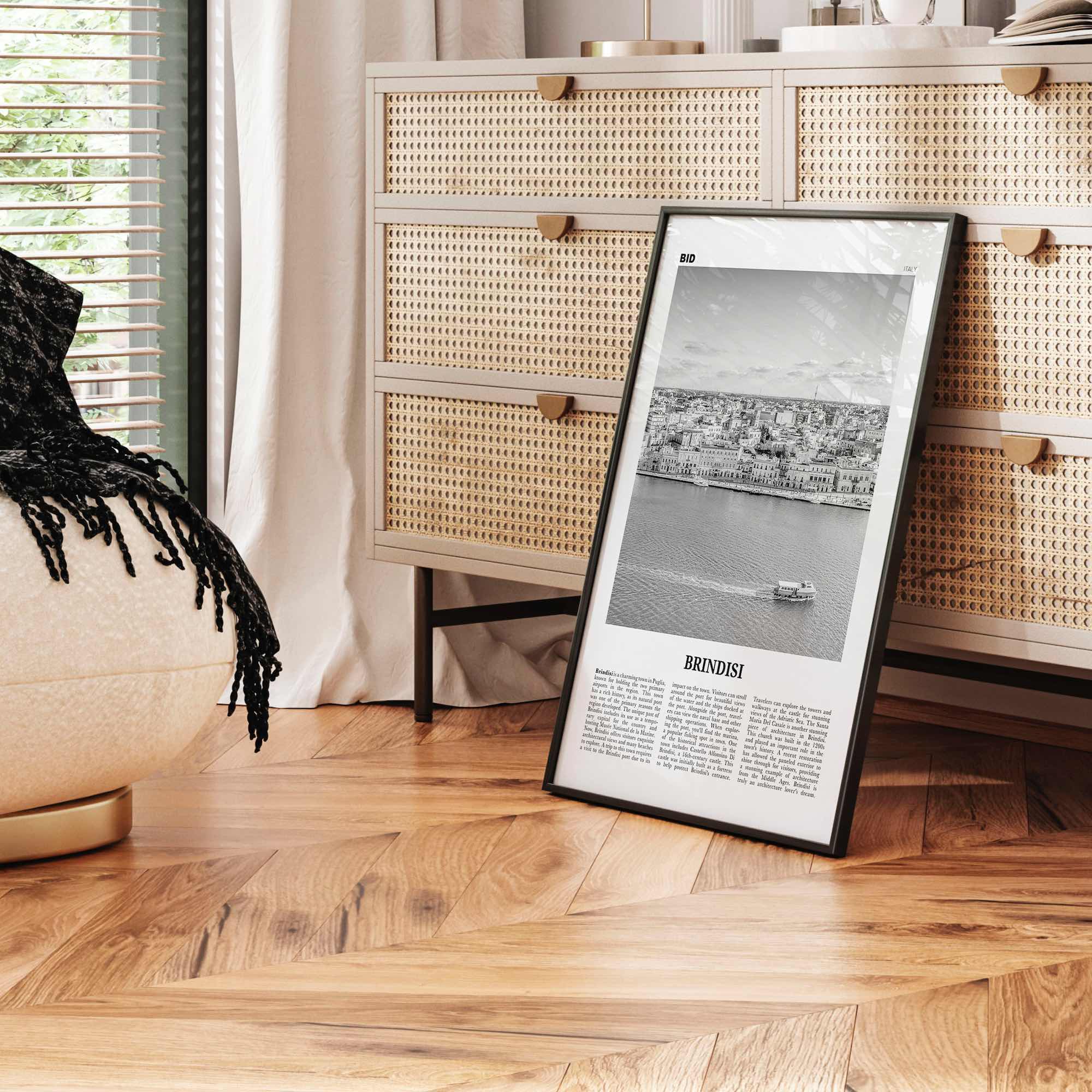 Brindisi Print Black and White, Brindisi Wall Art, Brindisi Poster, Brindisi Photo, Brindisi Wall Décor, Brindisi Map, Italy