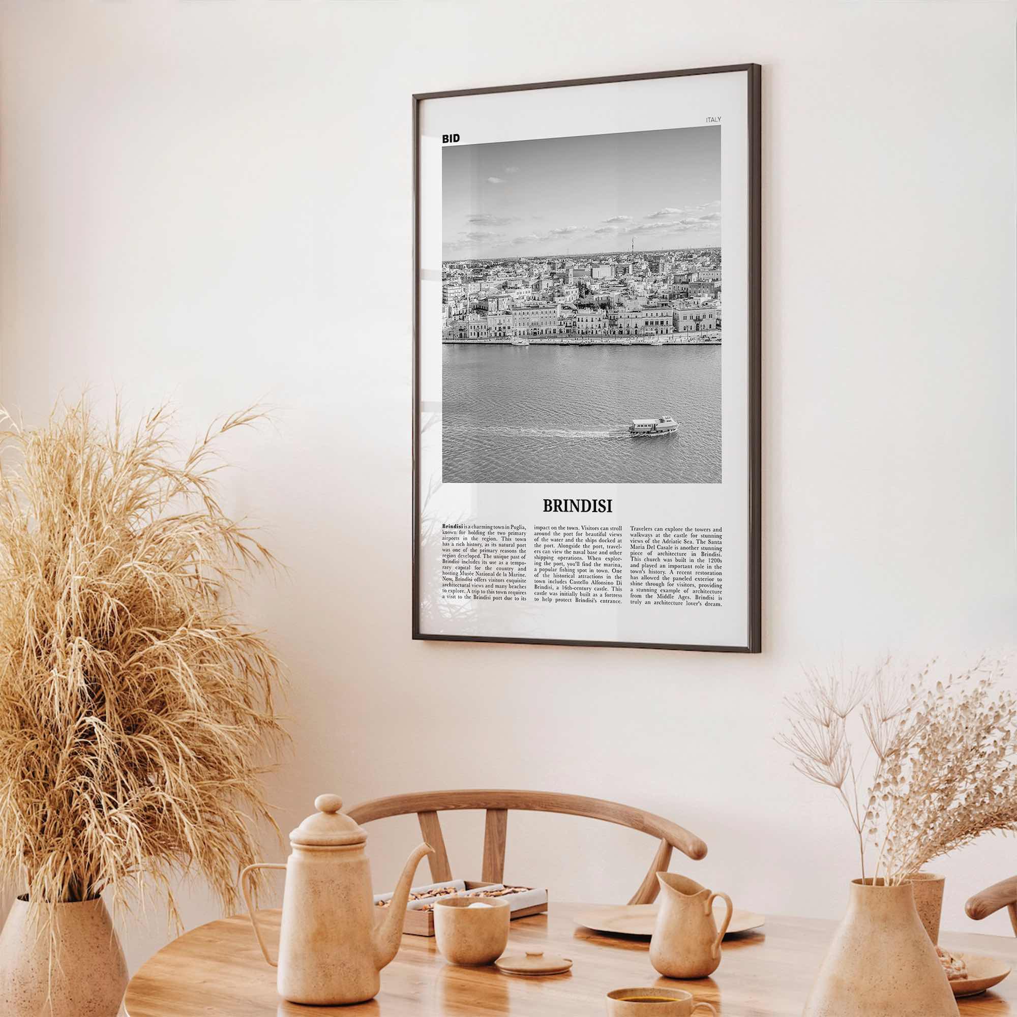 Brindisi Print Black and White, Brindisi Wall Art, Brindisi Poster, Brindisi Photo, Brindisi Wall Décor, Brindisi Map, Italy