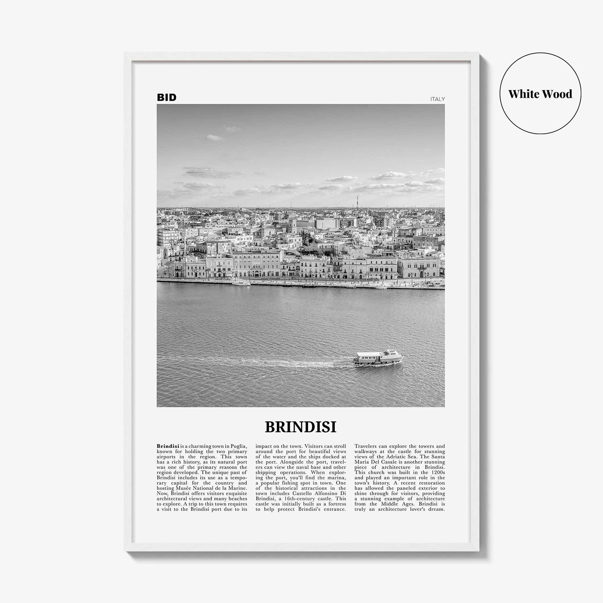 Brindisi Print Black and White, Brindisi Wall Art, Brindisi Poster, Brindisi Photo, Brindisi Wall Décor, Brindisi Map, Italy