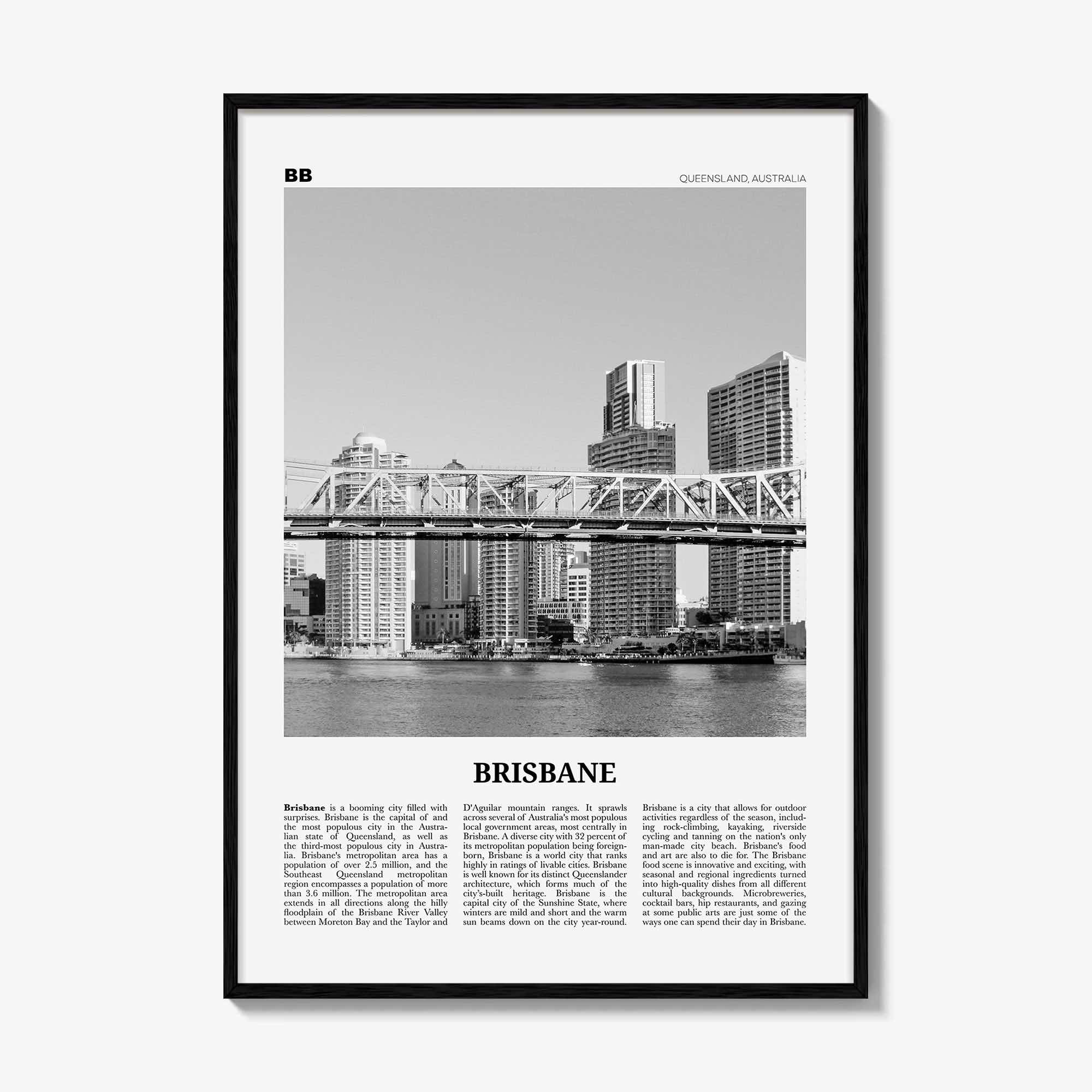 Brisbane Print Black and White No 2, Brisbane Wall Art, Brisbane Poster, Brisbane Photo, Brisbane Wall Decor, Queensland, Australia