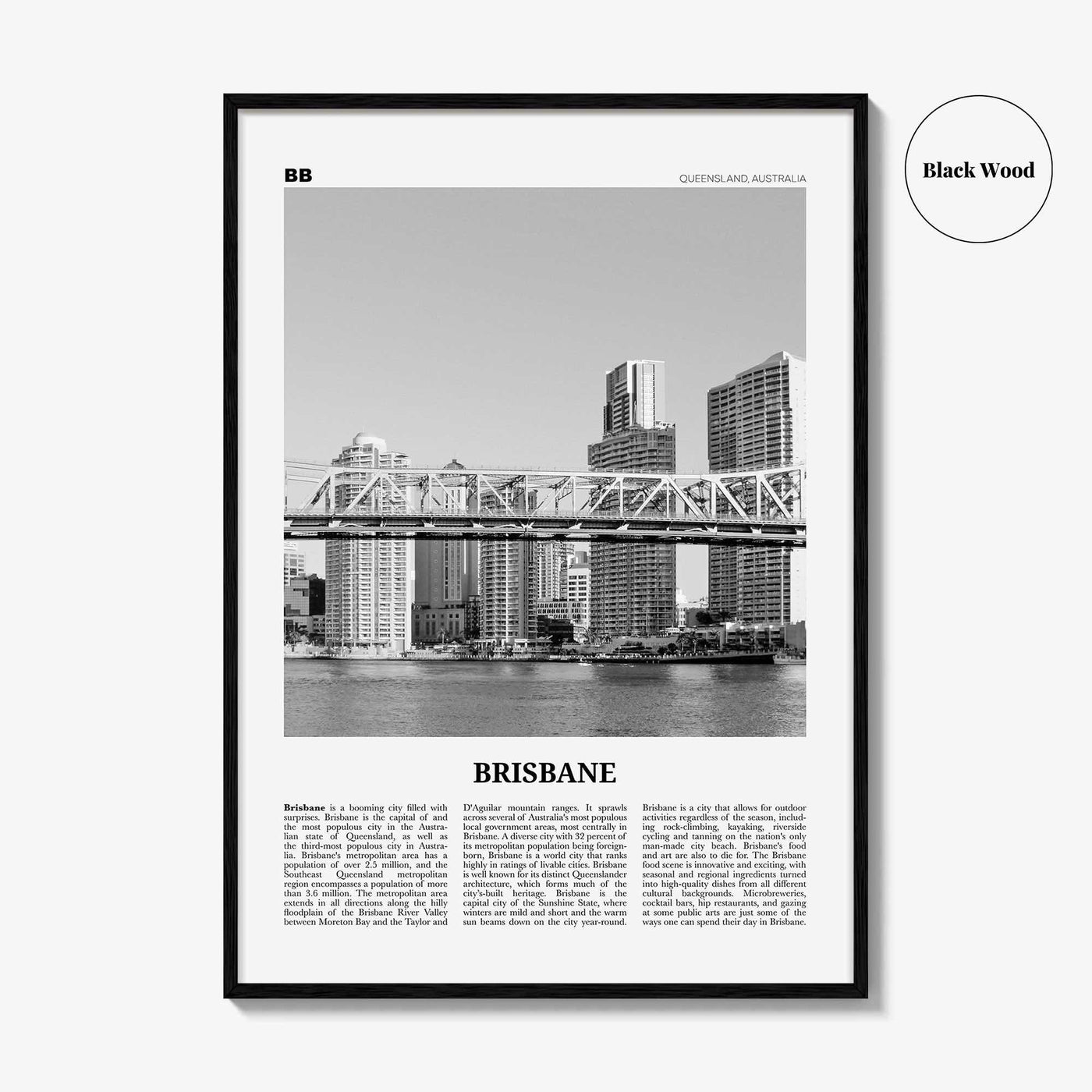 Brisbane Print Black and White No 2, Brisbane Wall Art, Brisbane Poster, Brisbane Photo, Brisbane Wall Decor, Queensland, Australia