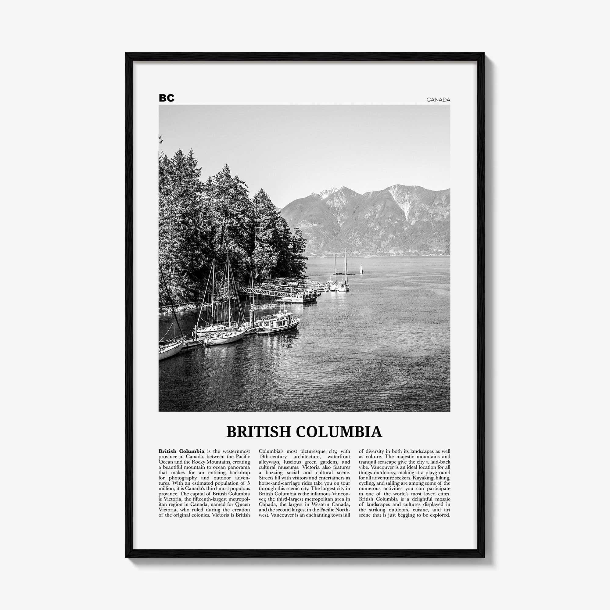 British Columbia Print Black and White, British Columbia Wall Art, British Columbia Poster, British Columbia, Canada, Victoria, Vancouver