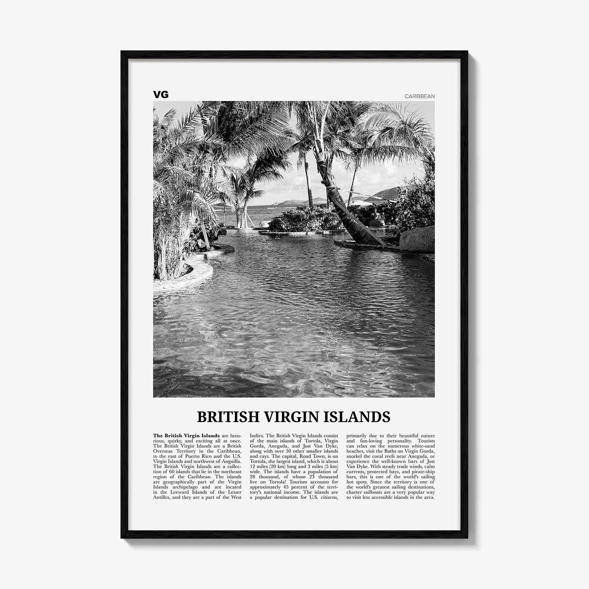 British Virgin Islands Print Black and White, British Virgin Islands Wall Art, British Virgin Islands Poster, Road Town, Caribbean