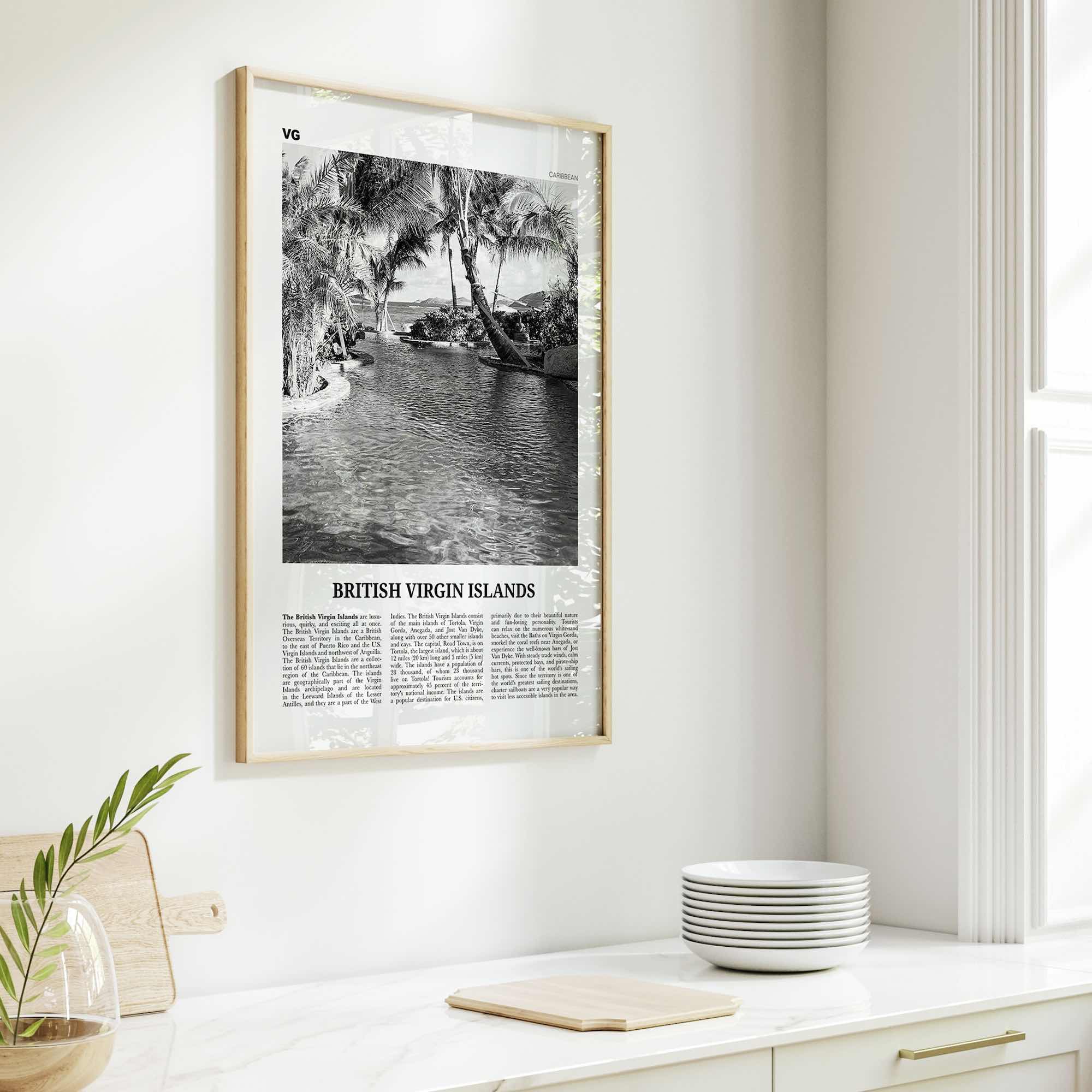 British Virgin Islands Print Black and White, British Virgin Islands Wall Art, British Virgin Islands Poster, Road Town, Caribbean