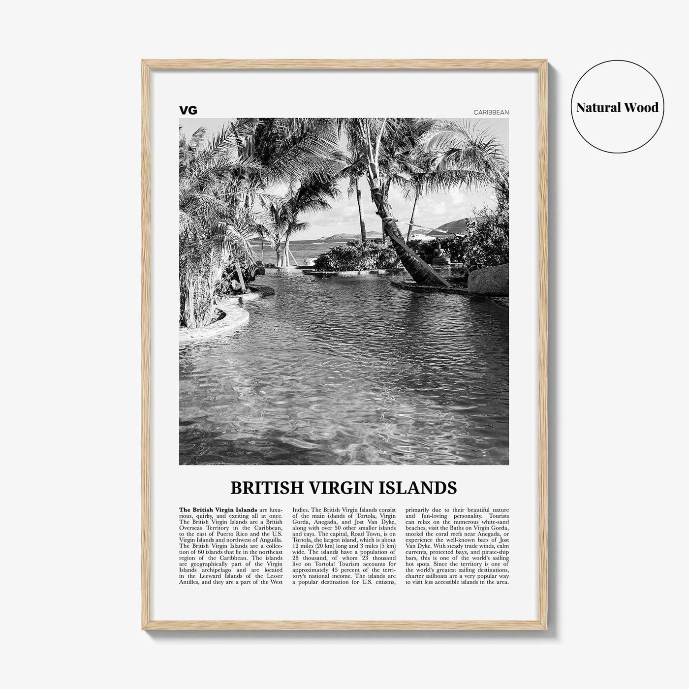 British Virgin Islands Print Black and White, British Virgin Islands Wall Art, British Virgin Islands Poster, Road Town, Caribbean