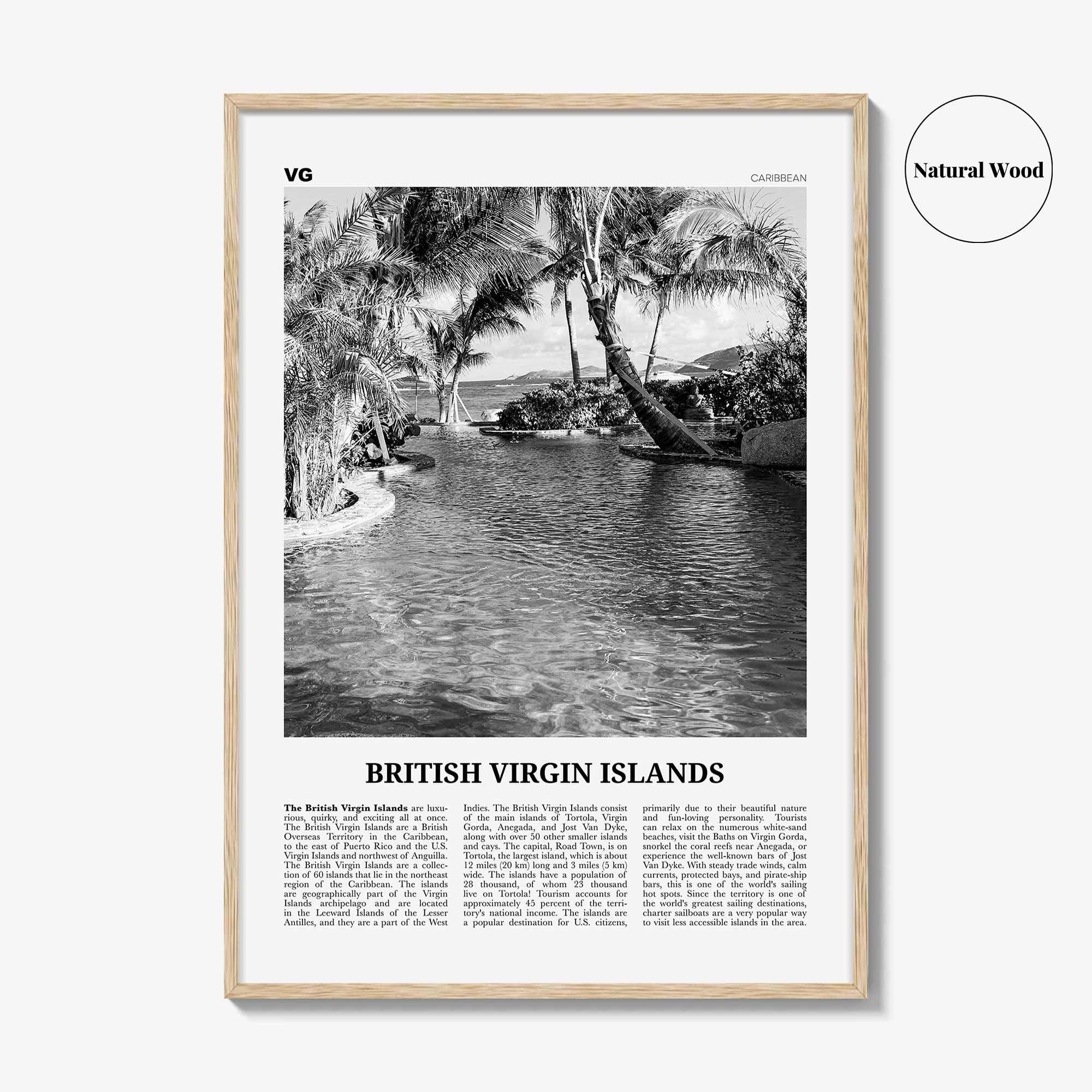 British Virgin Islands Print Black and White, British Virgin Islands Wall Art, British Virgin Islands Poster, Road Town, Caribbean